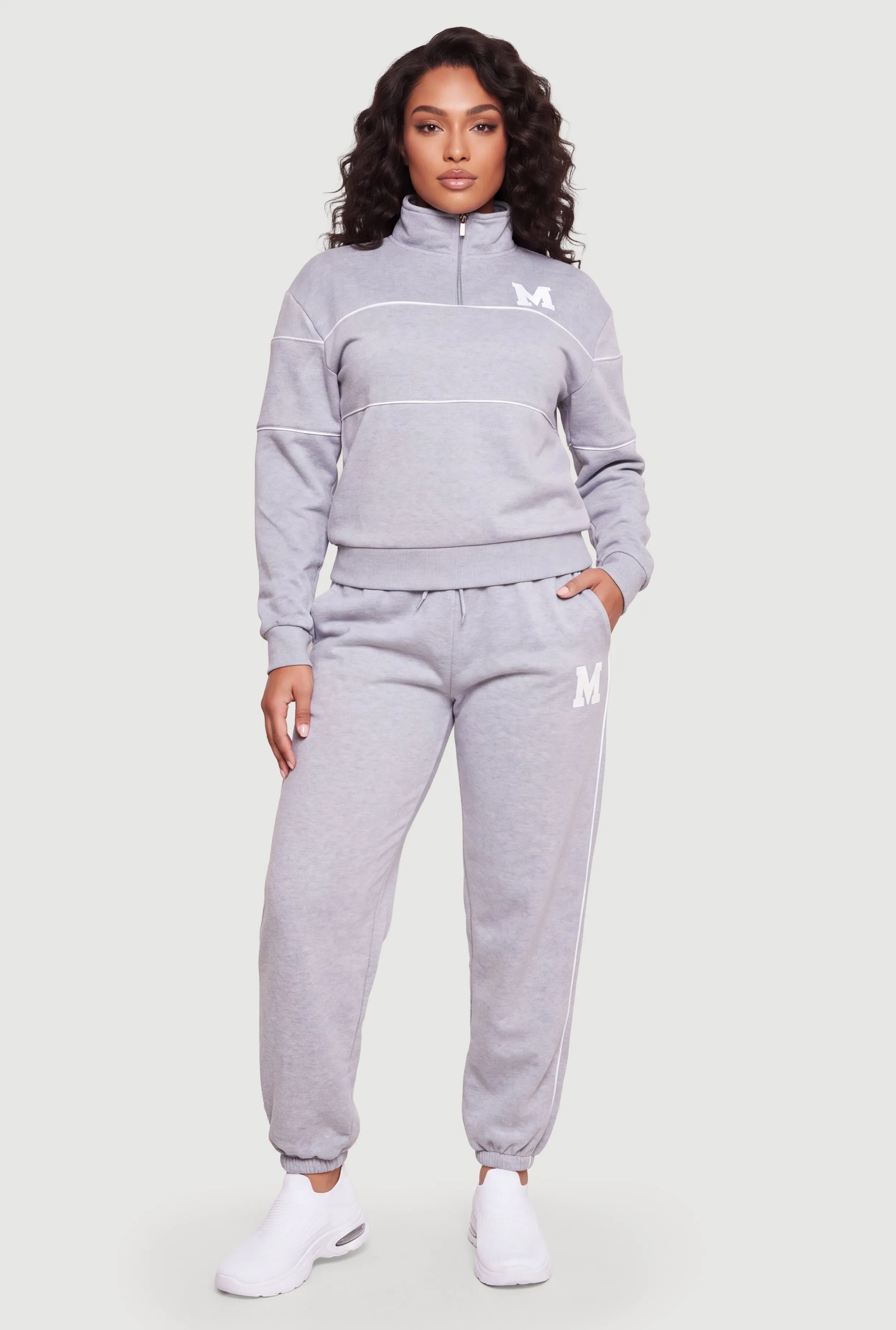 Plus Size Initial M Graphic Contrast Piping Sweatpants sold by Rainbow