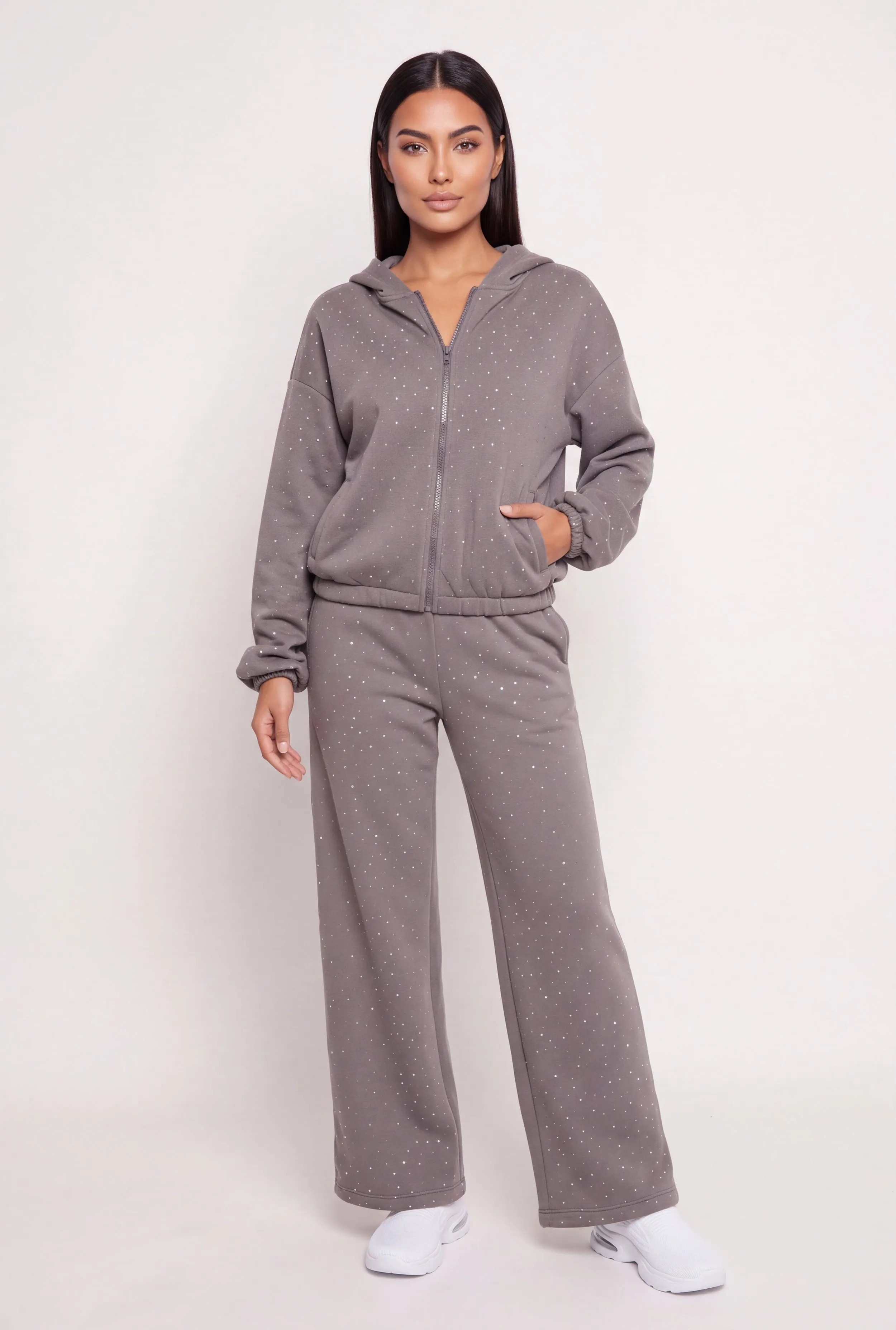 Wide Leg Fleece Sweatpants with Rhinestones sold by Rainbow