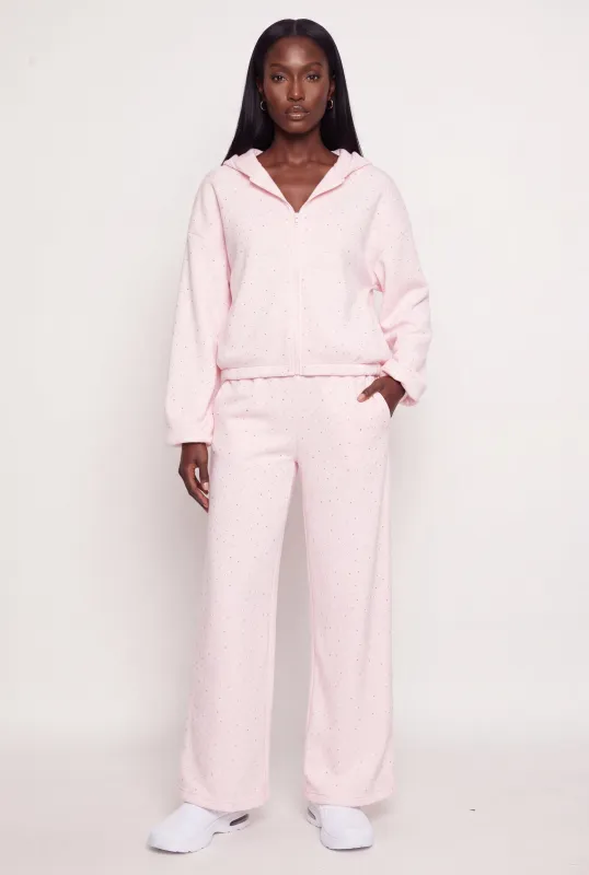 Wide Leg Fleece Sweatpants with Rhinestones made by Almost Famous