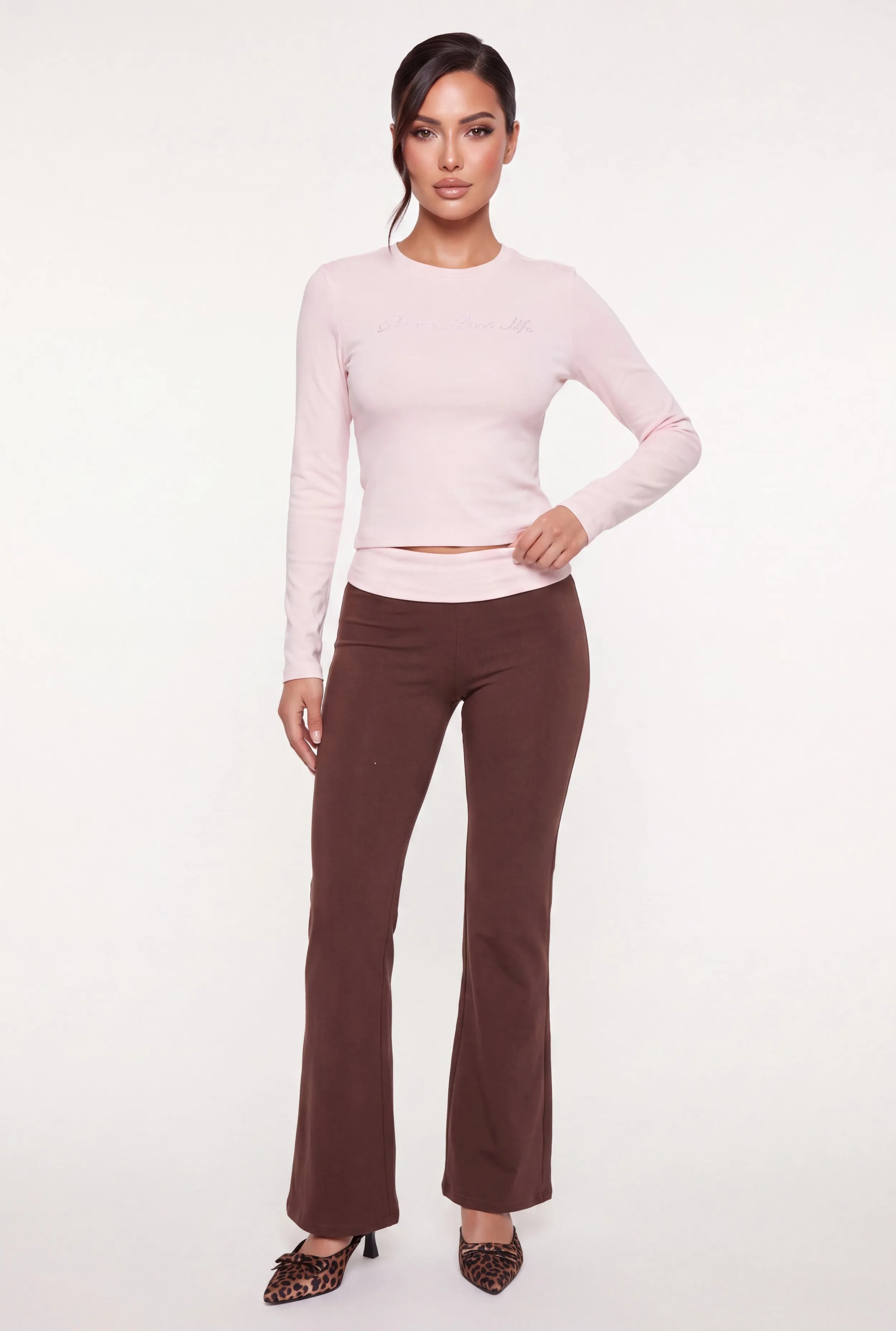 Contrast Waistband Fold Over Flared Pants sold by Rainbow product image thumbnail 2