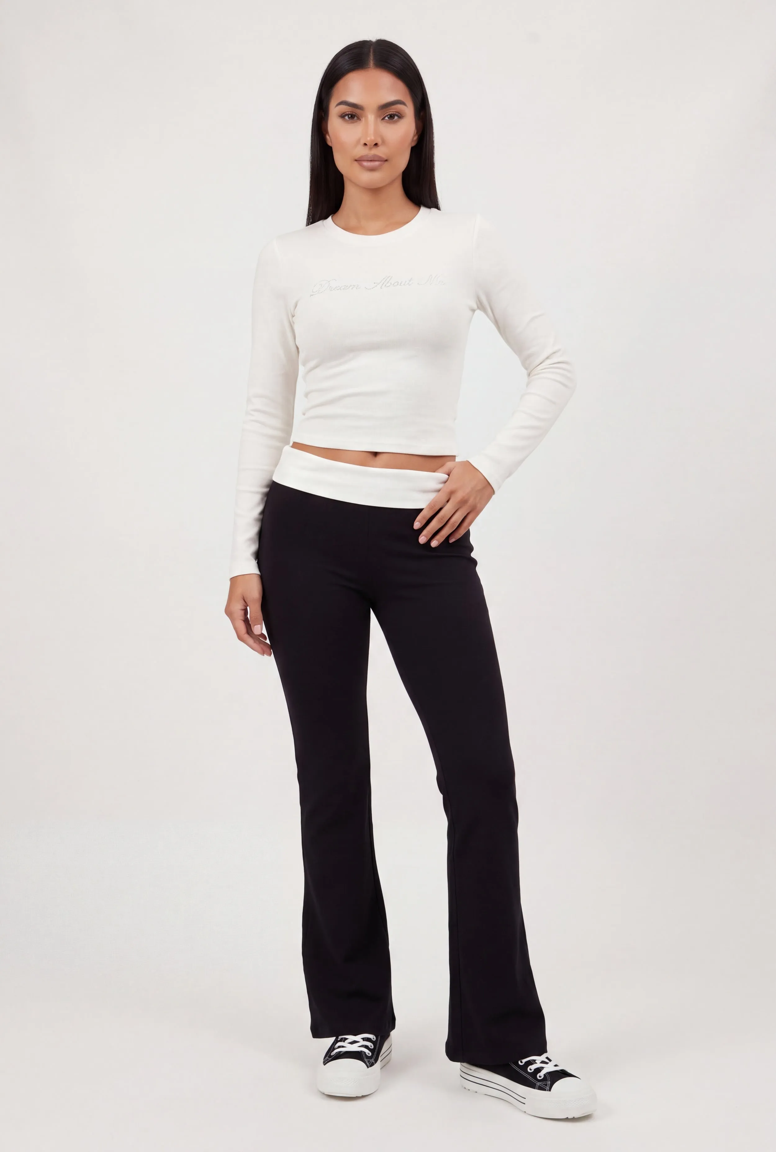 Contrast Waistband Fold Over Flared Pants sold by Rainbow product image thumbnail 3