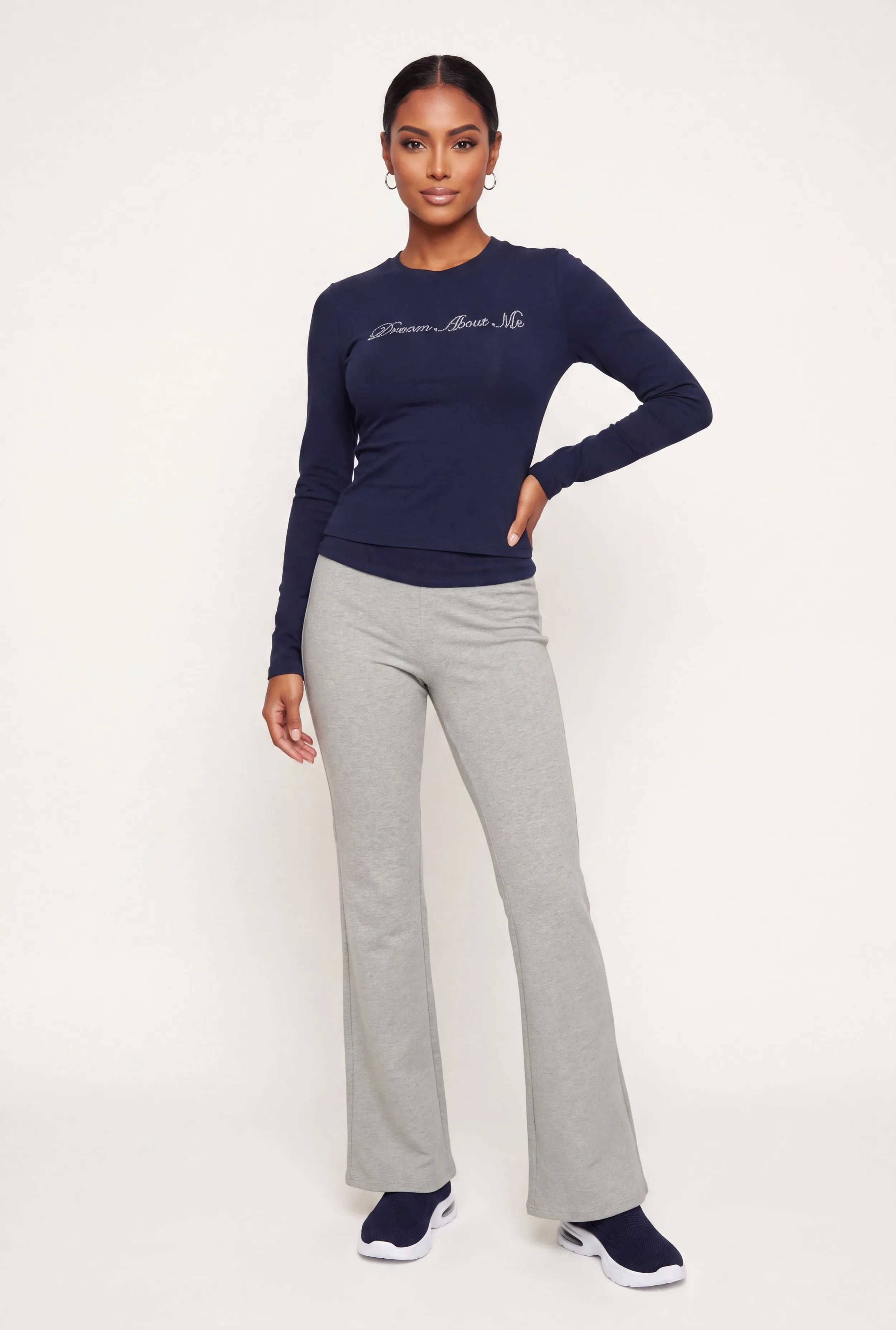 Contrast Waistband Fold Over Flared Pants sold by Rainbow