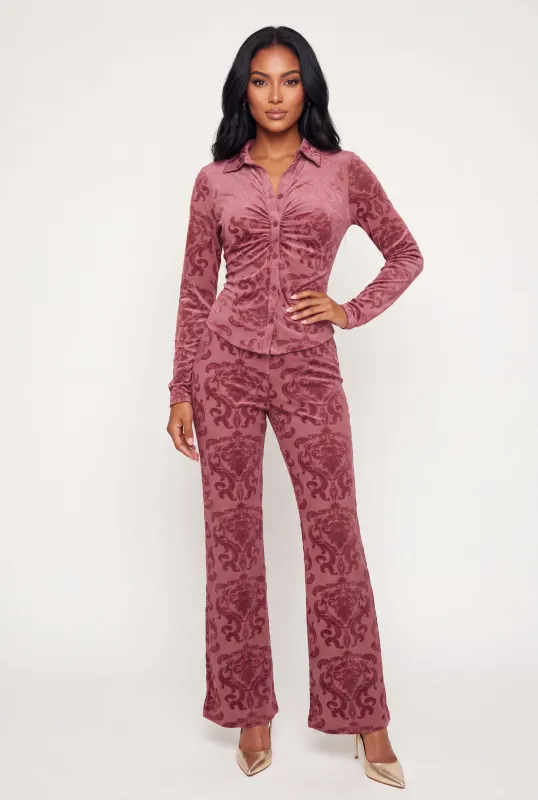 Velvet Burnout Damask High Waisted Pants made by Rainbow