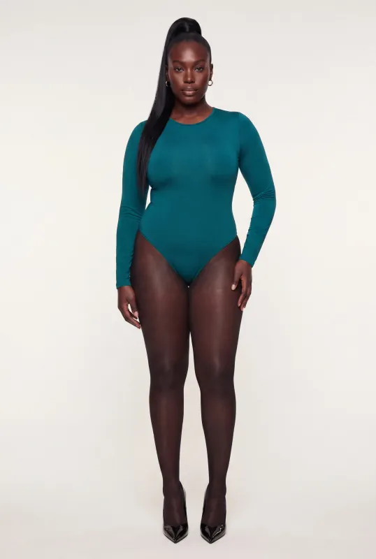 Plus Size Long Sleeve Solid Crew Neck Bodysuit made by Daisy