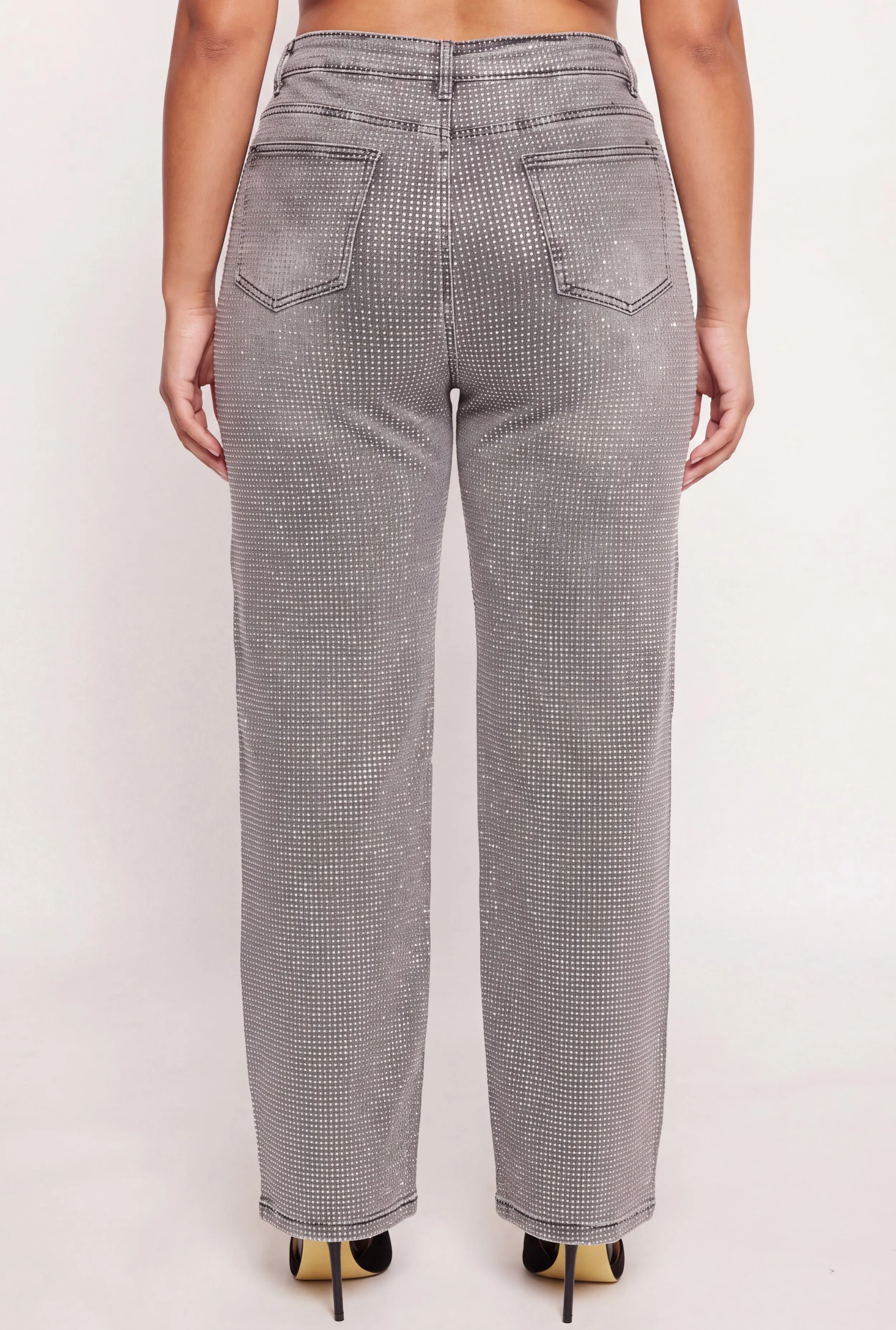 Plus Size Rhinestone Studded Whiskered Wide Leg Jeans sold by Rainbow product image thumbnail 5