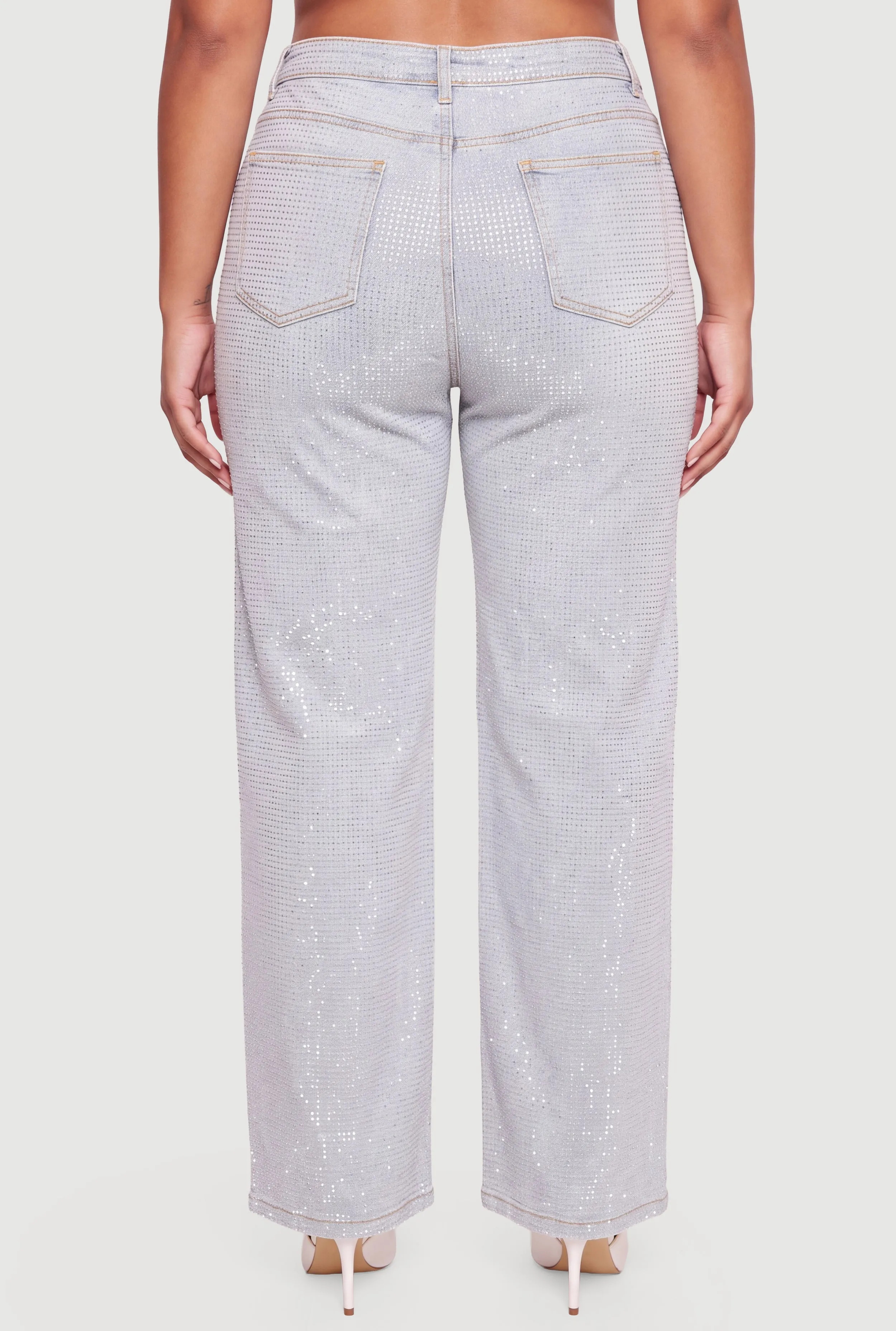 Plus Size Rhinestone Studded Whiskered Wide Leg Jeans sold by Rainbow product image thumbnail 5