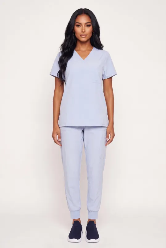 V Neck Short Sleeve and Cargo Joggers Scrub Set made by RBX