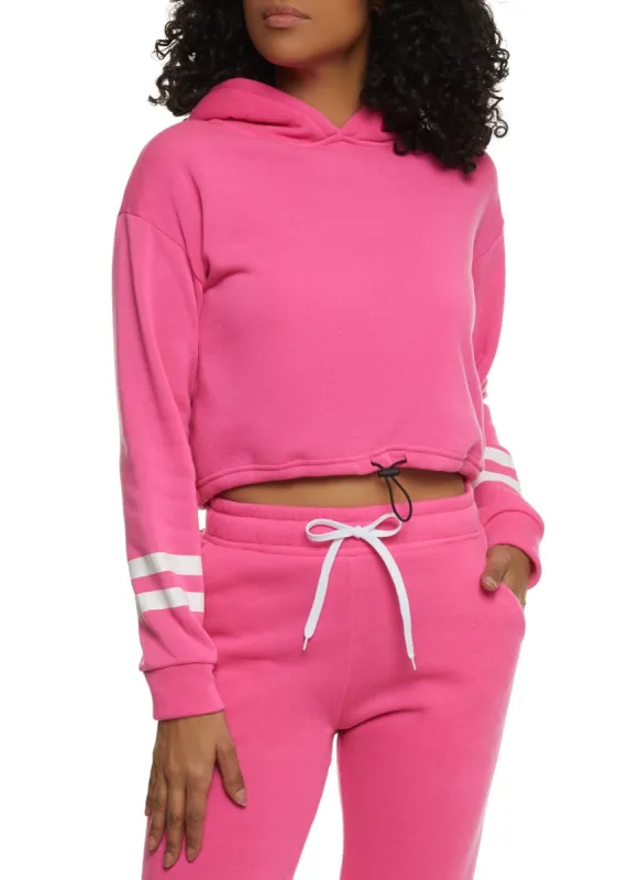 Toggle Drawstring Stripe Detail Fleece Pullover Hoodie sold by Rainbow