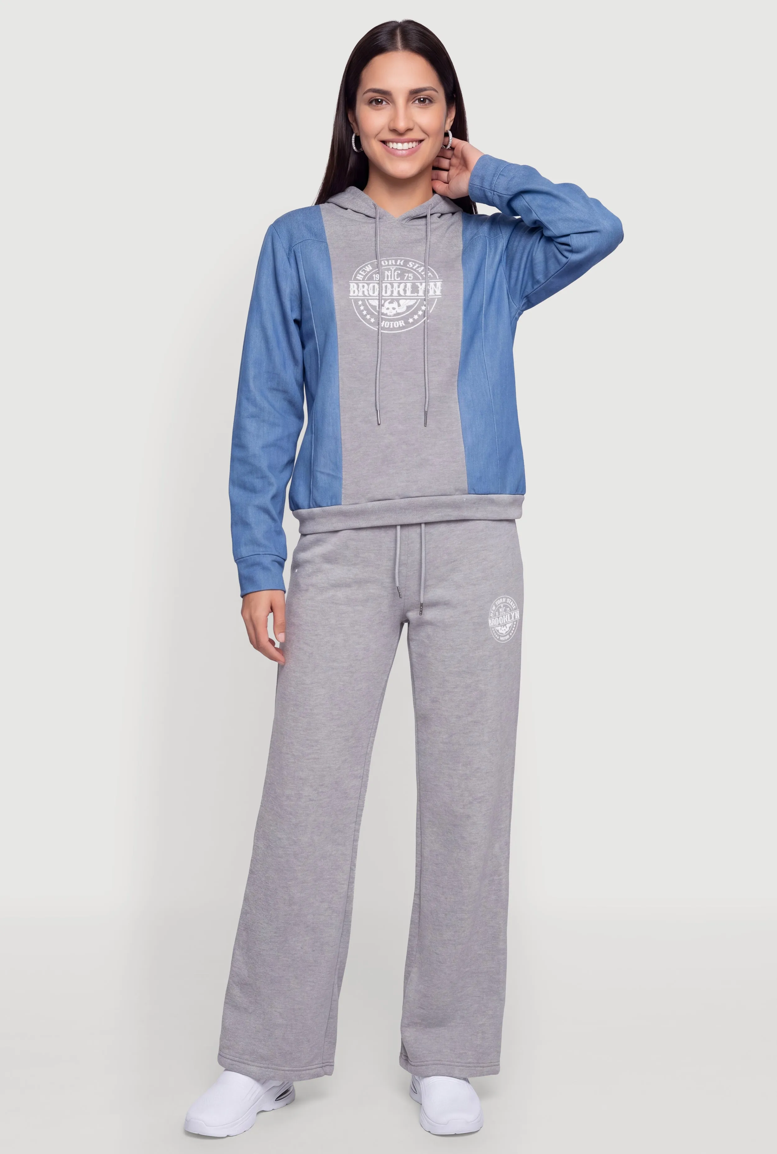 Denim Detail Fleece Lined Brooklyn Graphic Hoodie sold by Rainbow product image thumbnail 2