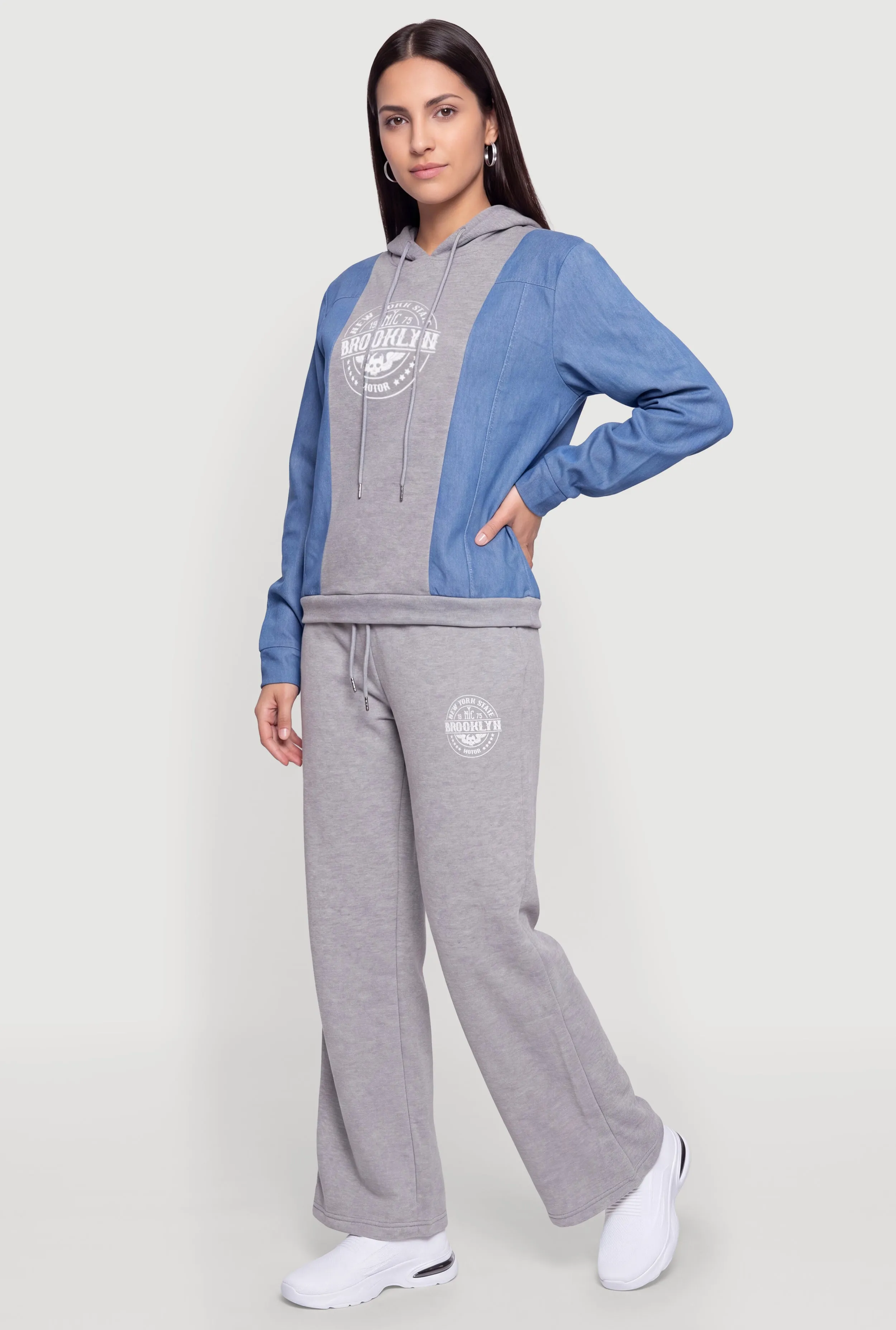 Denim Detail Fleece Lined Brooklyn Graphic Hoodie sold by Rainbow product image thumbnail 3