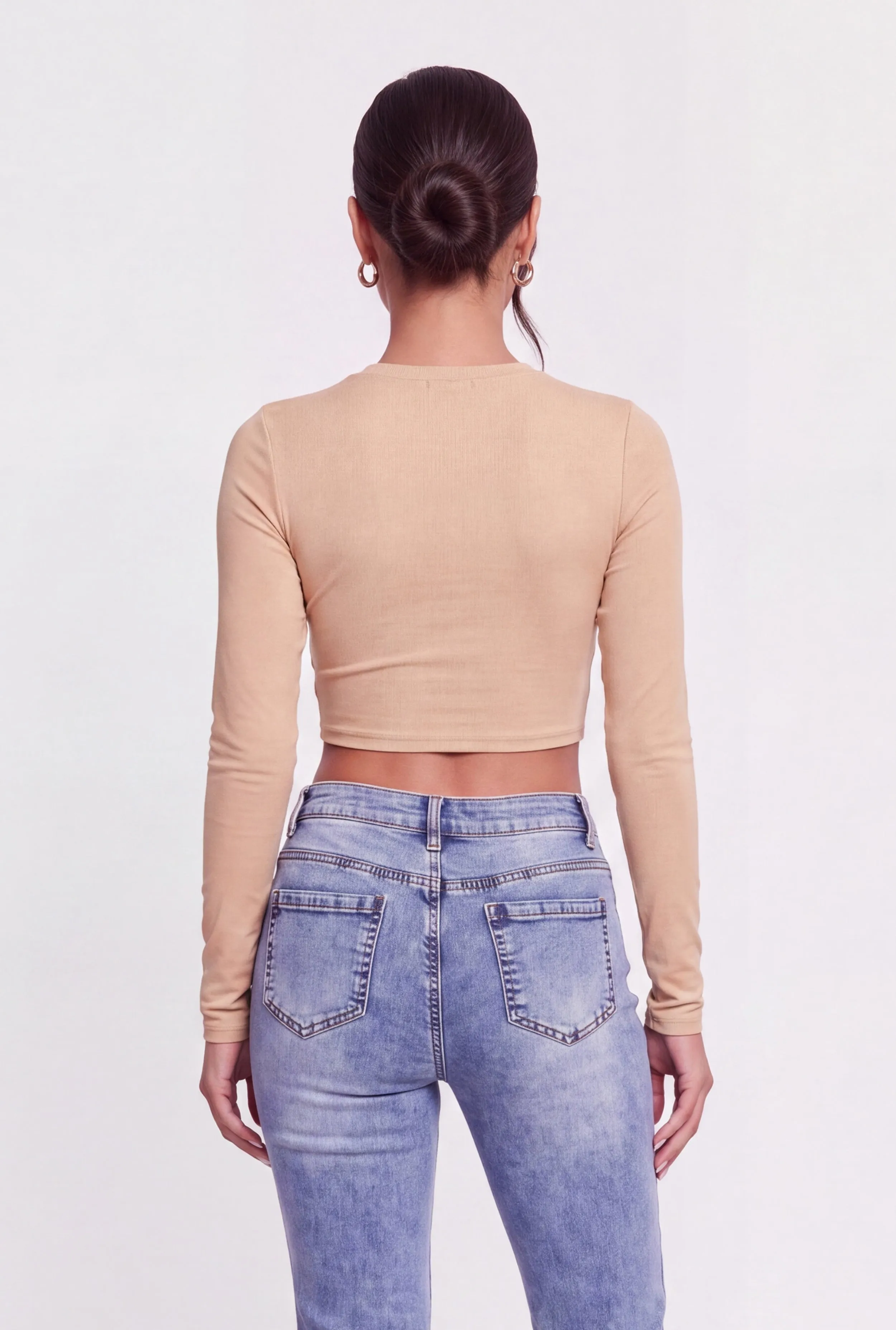 Crew Neck Long Sleeve Crop Top sold by Rainbow product image thumbnail 5