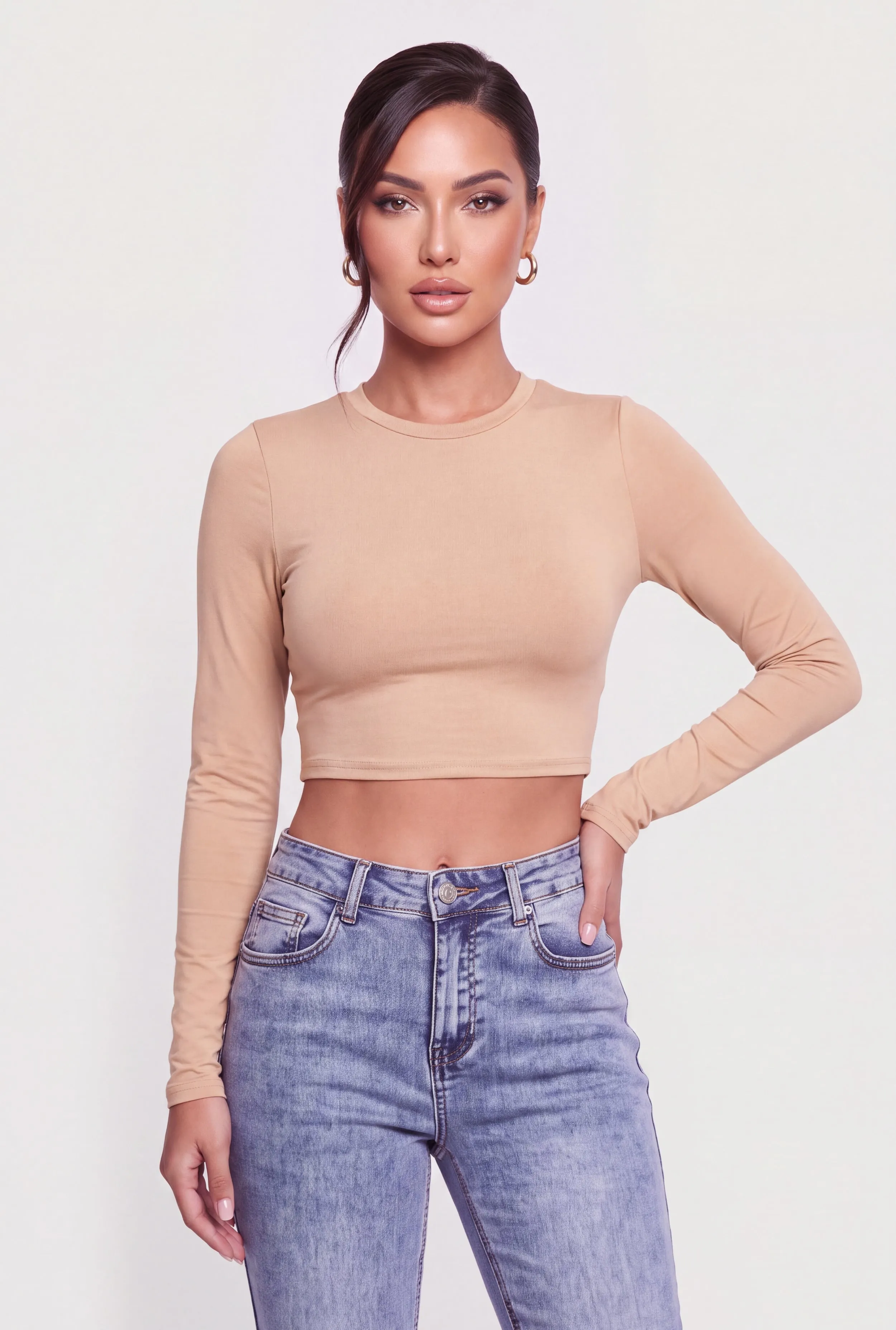 Crew Neck Long Sleeve Crop Top sold by Rainbow product image thumbnail 2