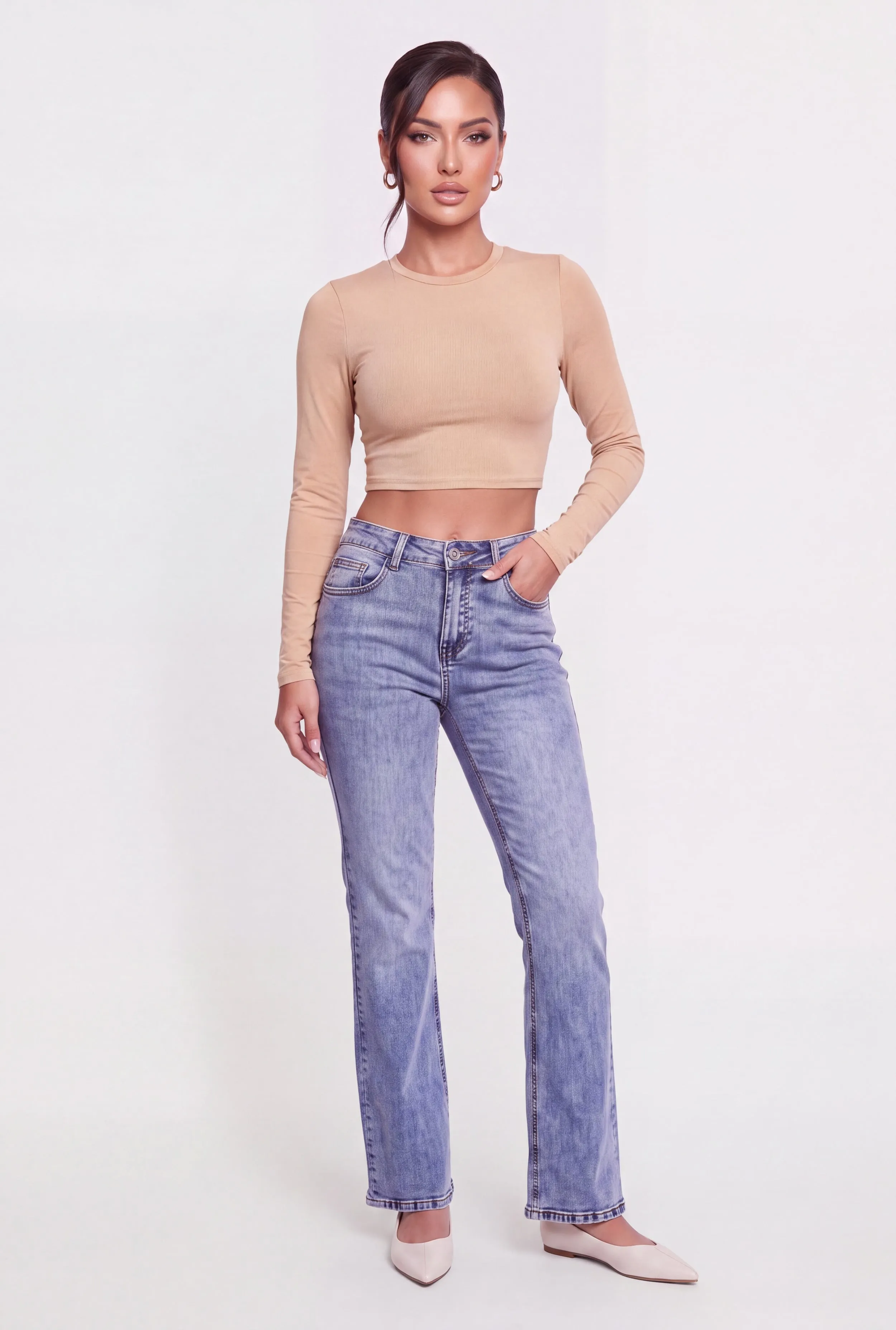 Crew Neck Long Sleeve Crop Top sold by Rainbow product image thumbnail 3