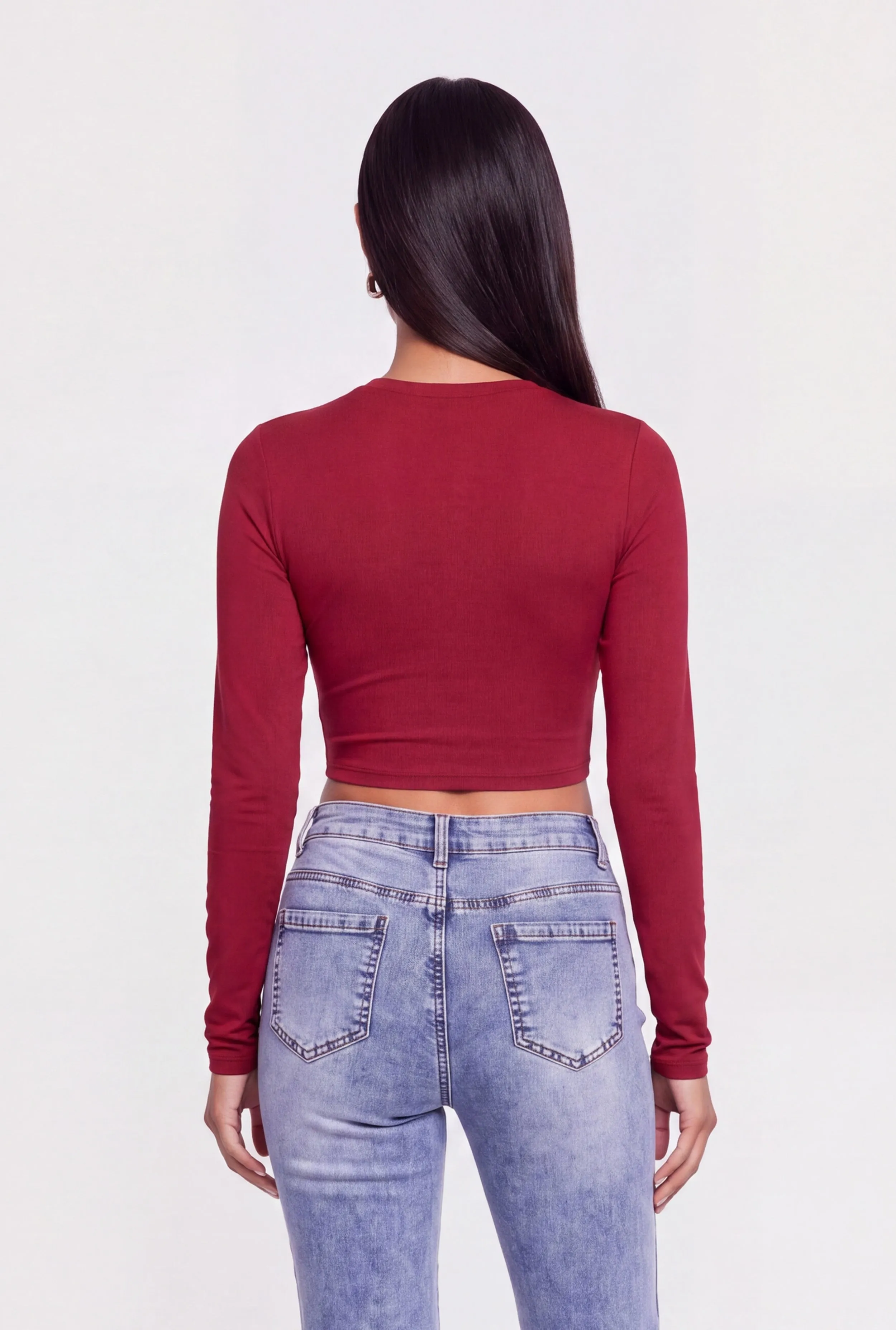 Crew Neck Long Sleeve Crop Top sold by Rainbow product image thumbnail 5