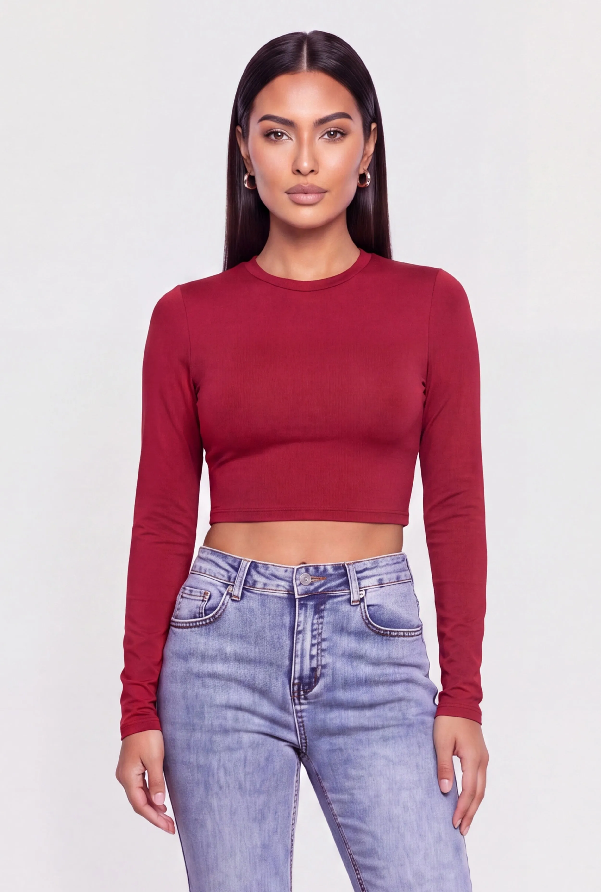 Crew Neck Long Sleeve Crop Top sold by Rainbow product image thumbnail 2