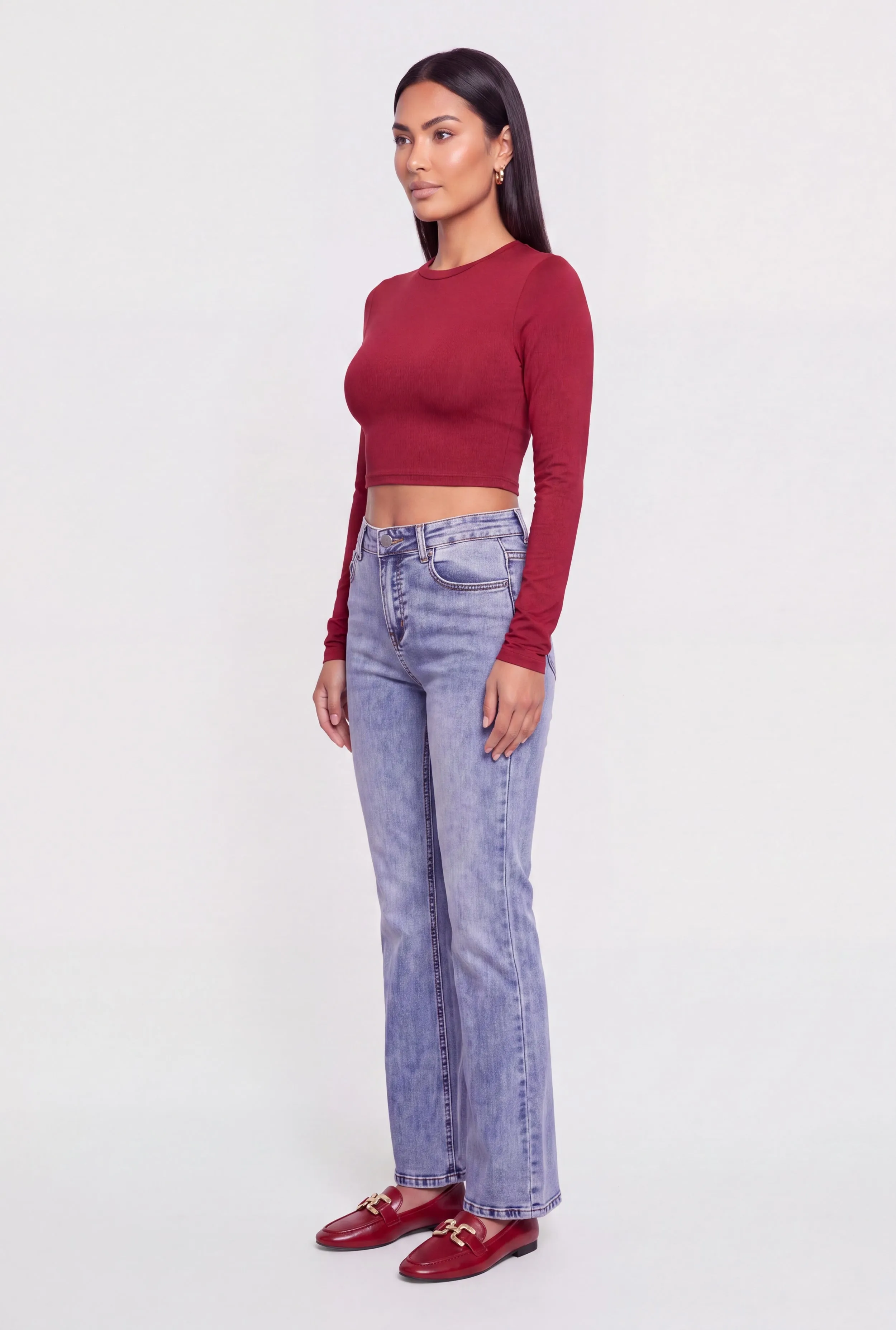 Crew Neck Long Sleeve Crop Top sold by Rainbow product image thumbnail 3