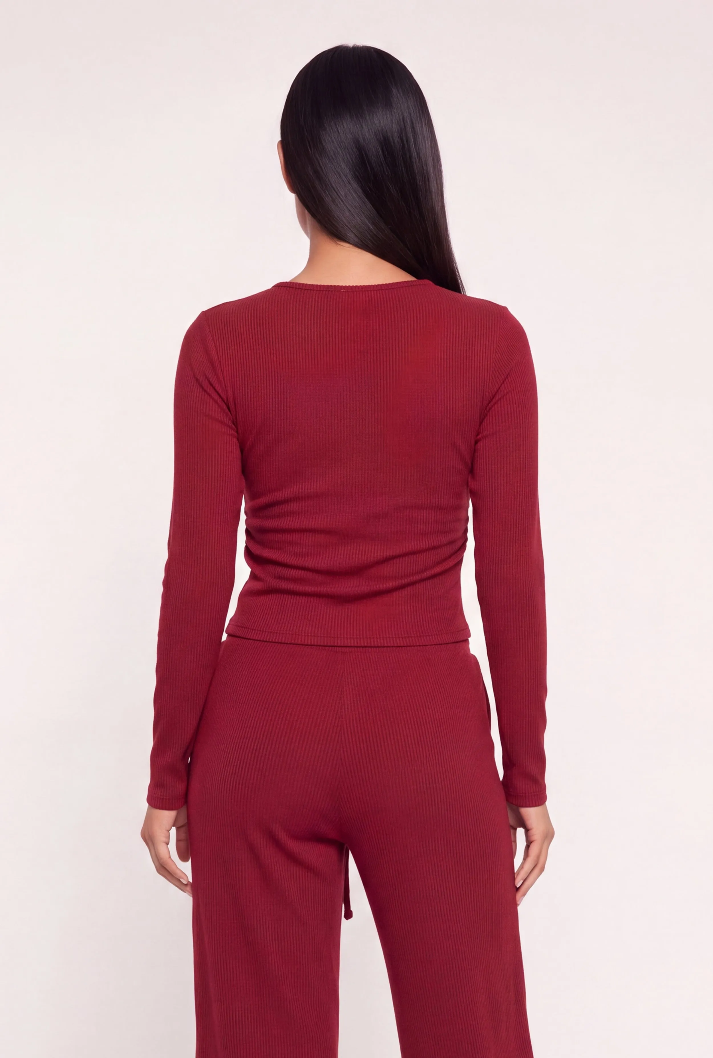 Long Sleeve Side Ruched Rib Knit Tee sold by Rainbow product image thumbnail 5