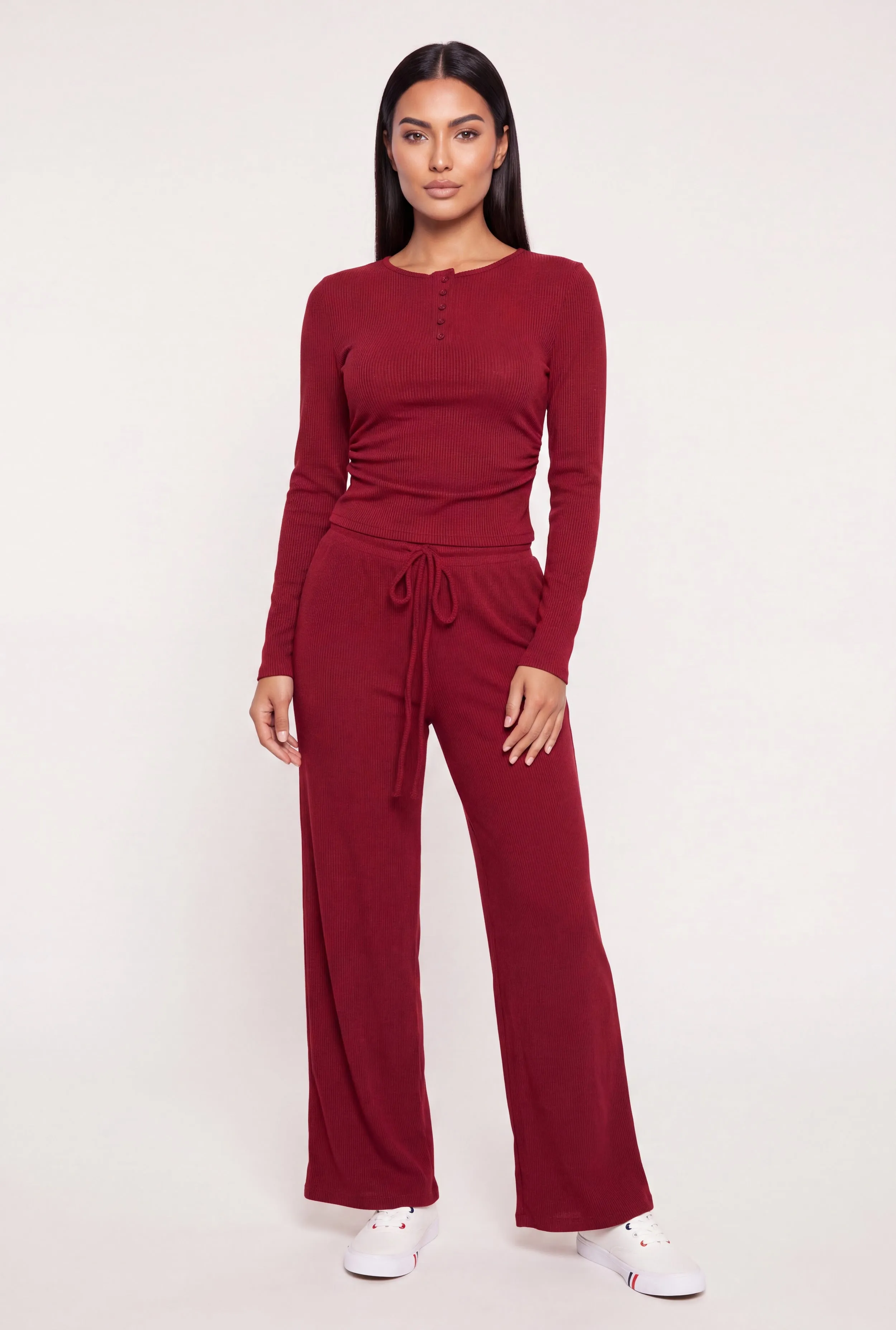 Long Sleeve Side Ruched Rib Knit Tee sold by Rainbow product image thumbnail 2