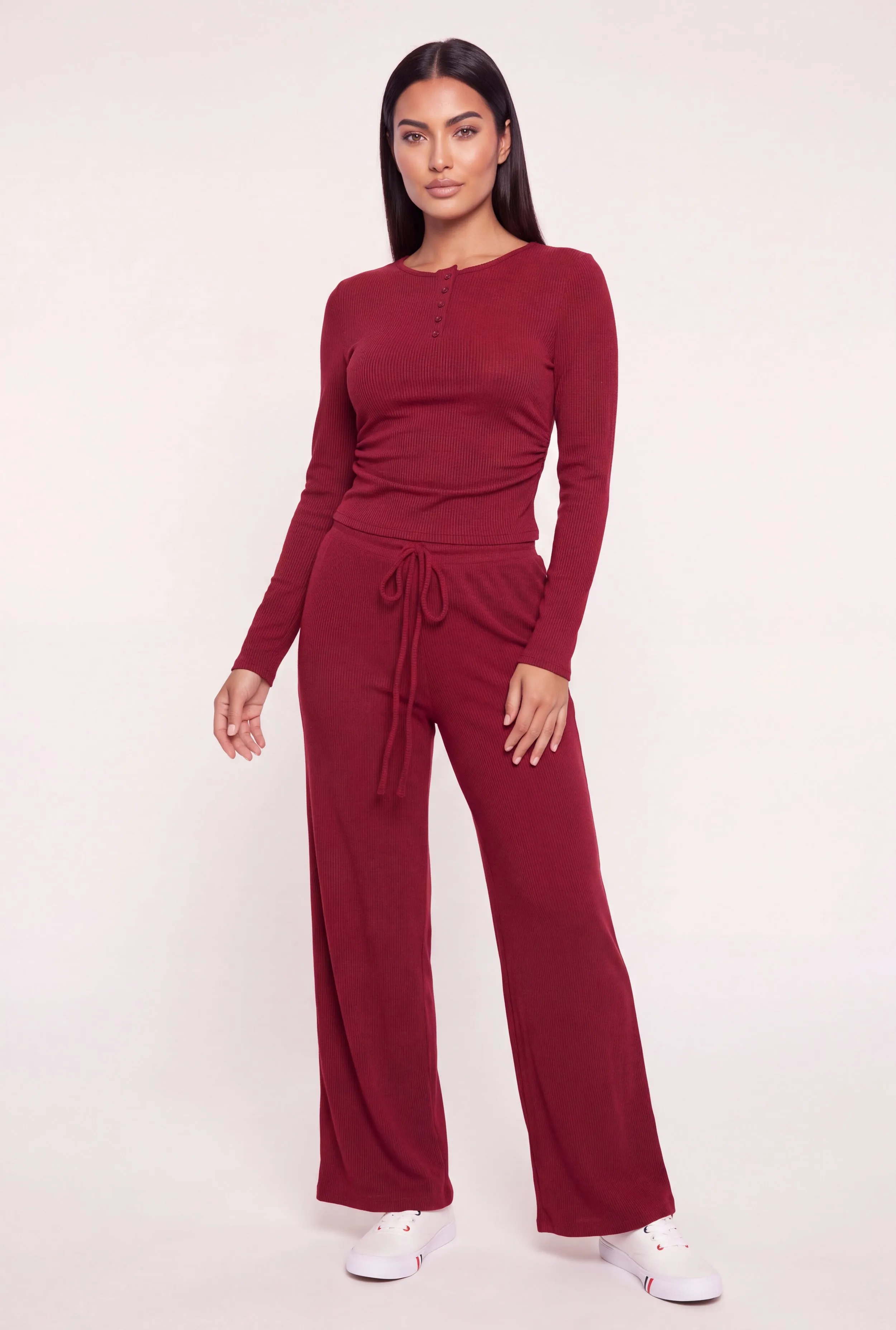 Long Sleeve Side Ruched Rib Knit Tee sold by Rainbow product image thumbnail 3