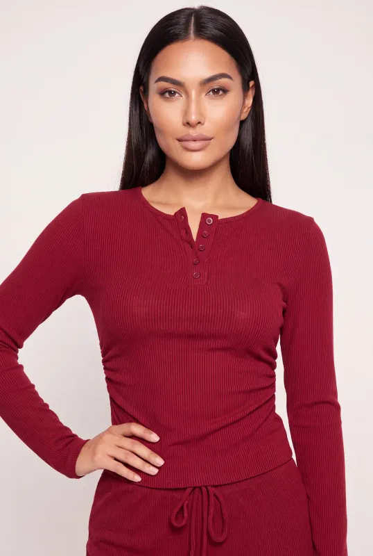 Long Sleeve Side Ruched Rib Knit Tee made by Rainbow