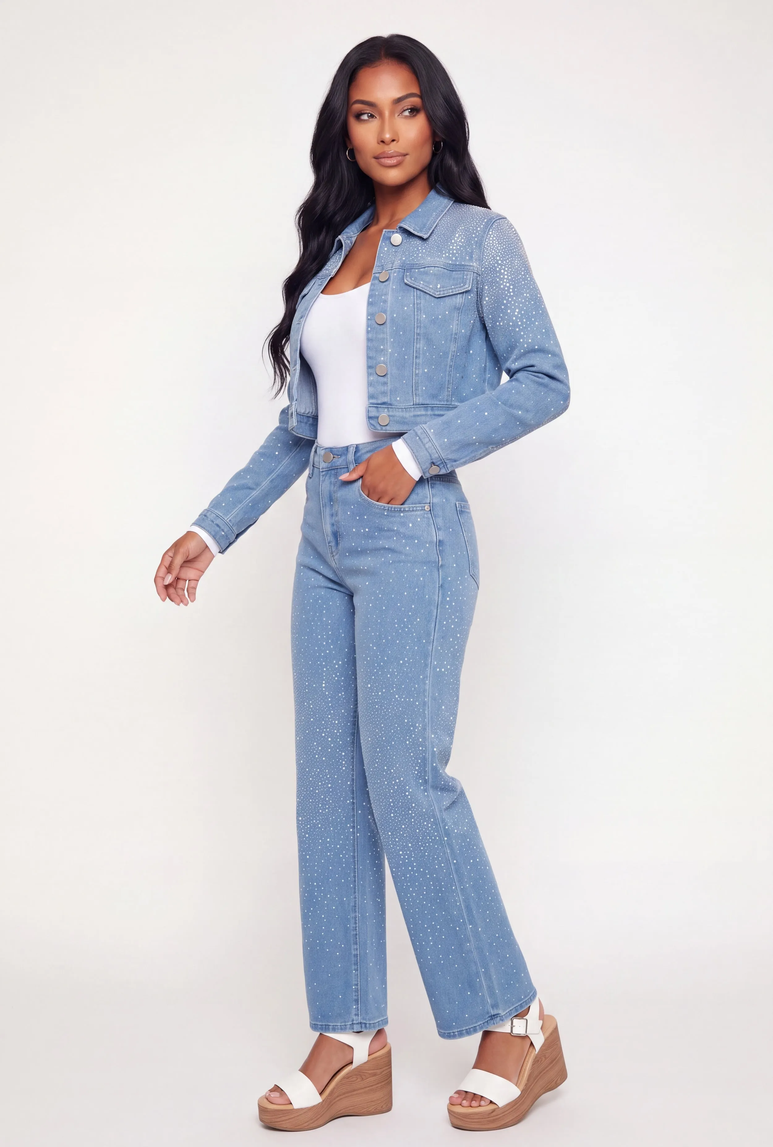 Rhinestones Cropped Denim Jacket sold by Rainbow product image thumbnail 3