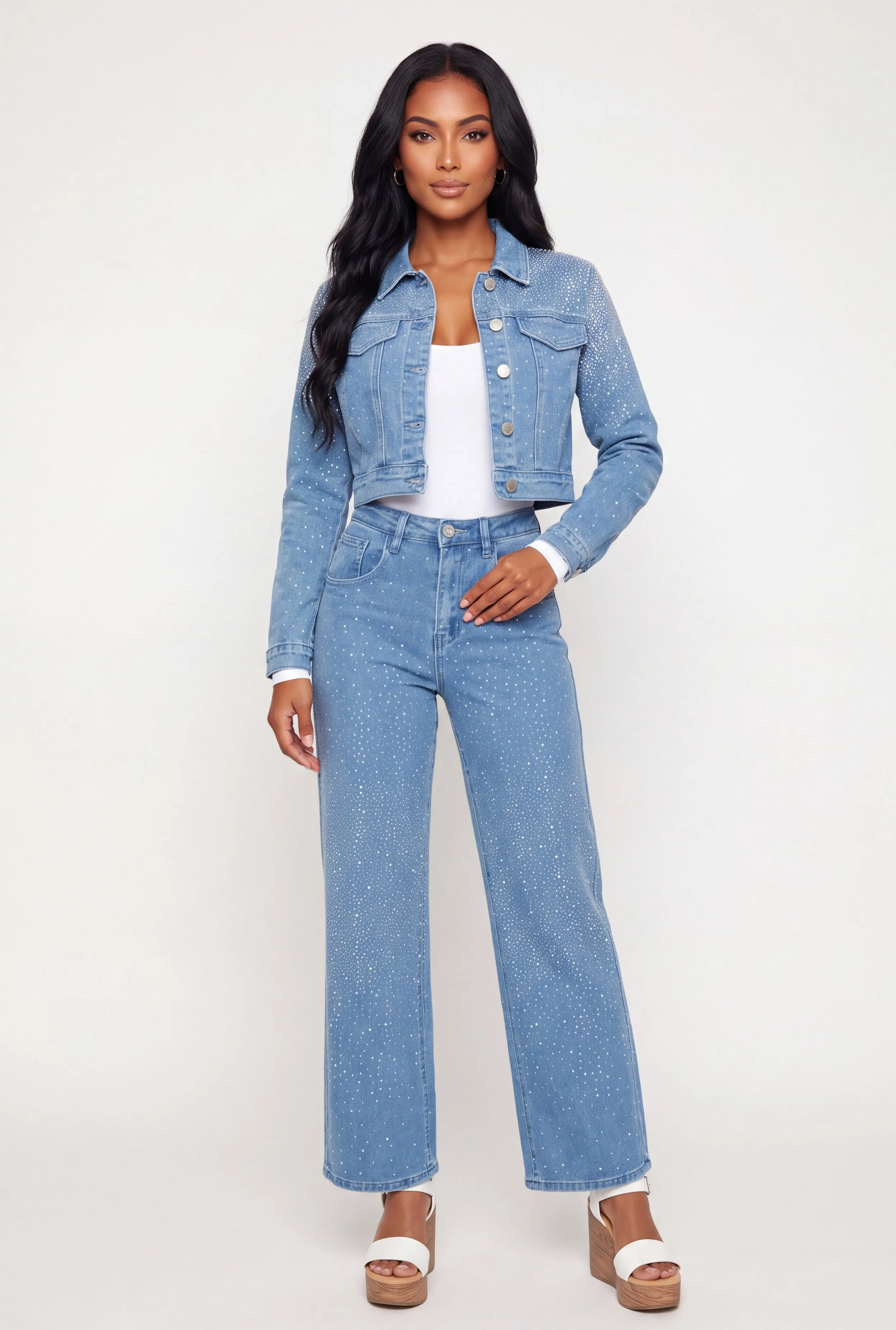 Rhinestones Cropped Denim Jacket sold by Rainbow product image thumbnail 2