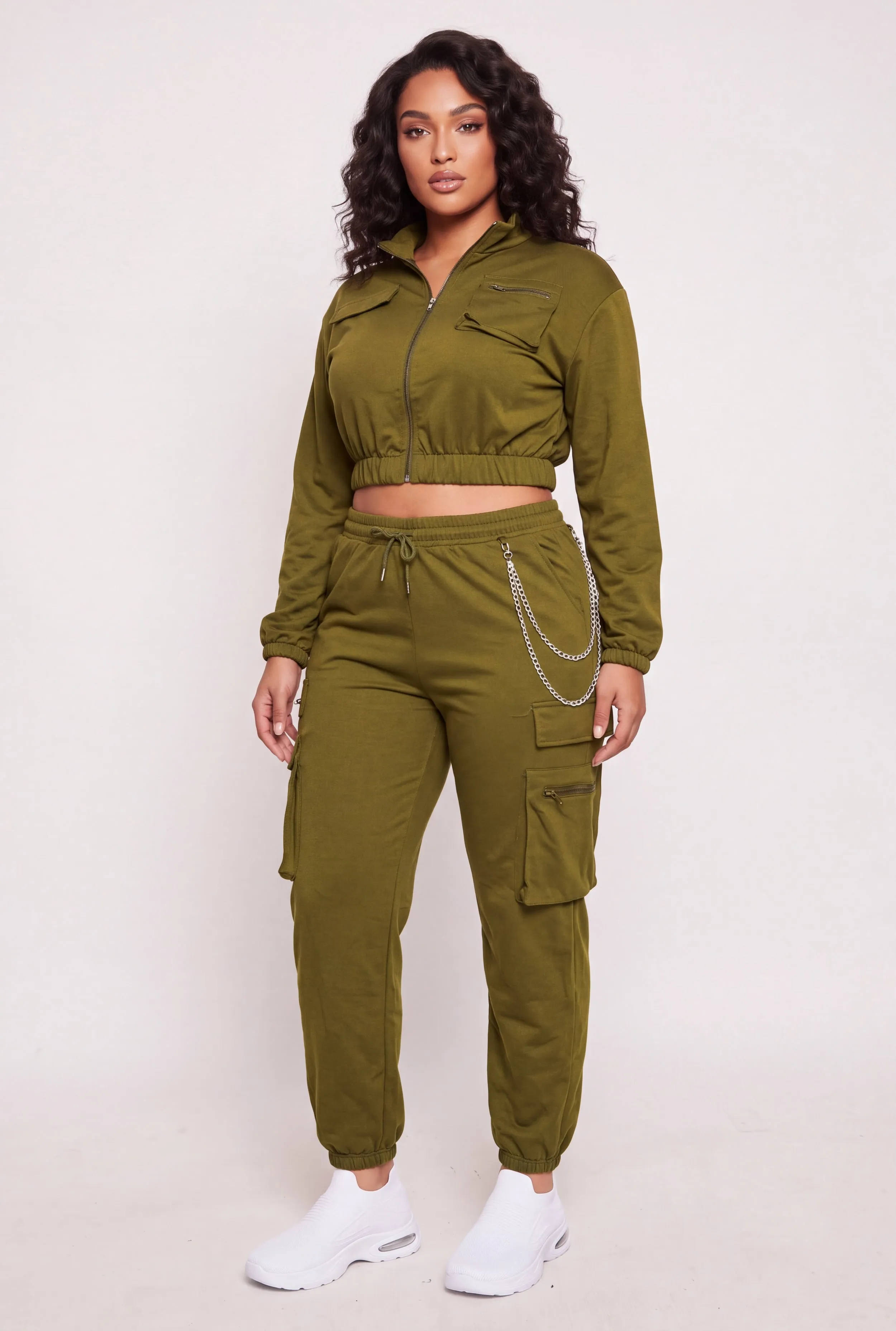 Plus Size Chain Detail Drawstring Waist Cargo Joggers sold by Rainbow product image thumbnail 4