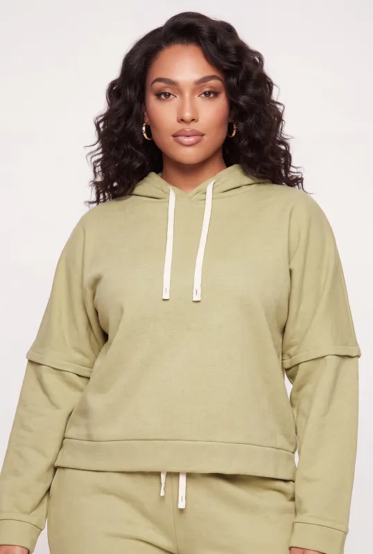 Plus Size Layered Look Sherpa Lined Sweatshirt made by Rainbow
