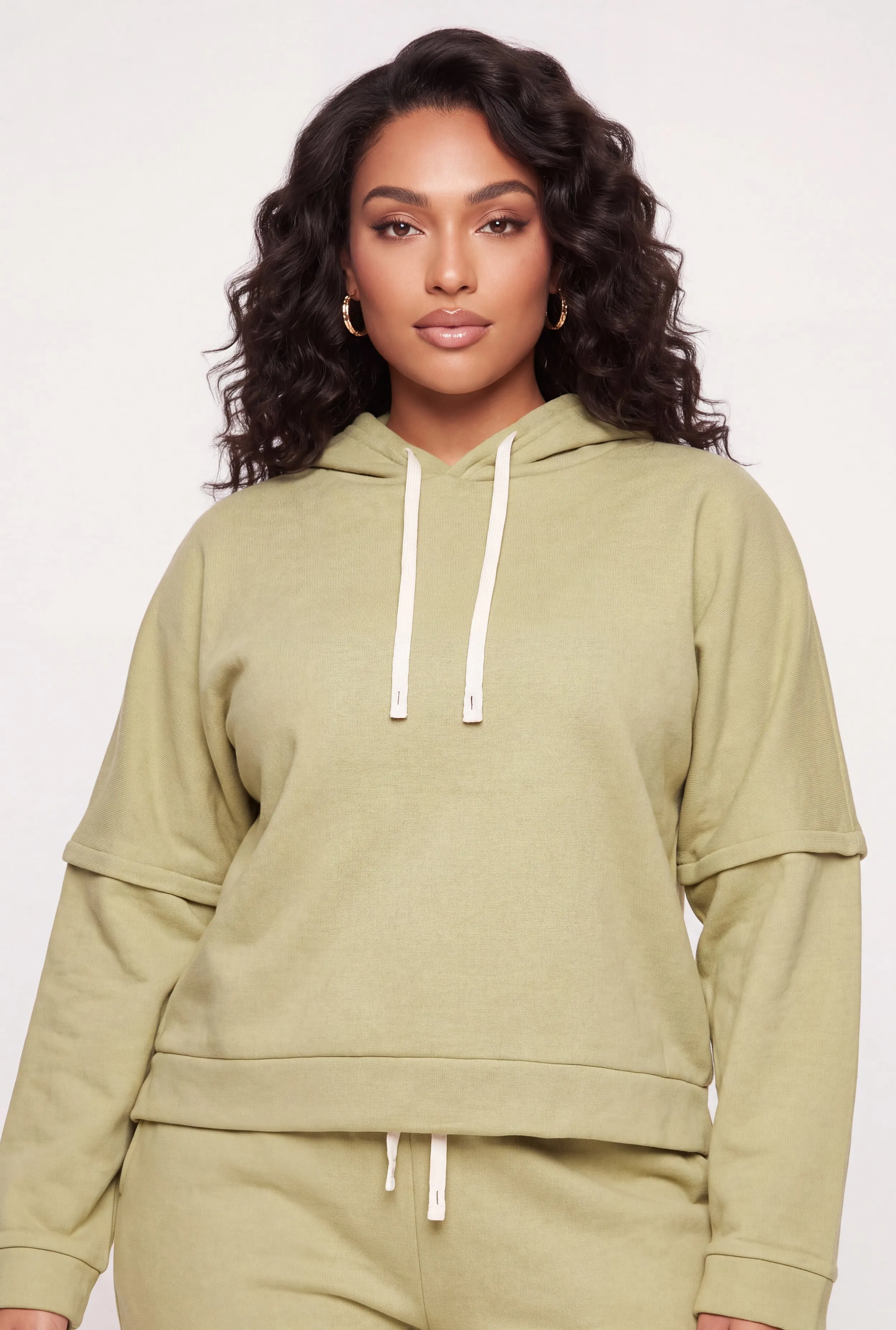 Plus Size Layered Look Sherpa Lined Sweatshirt sold by Rainbow