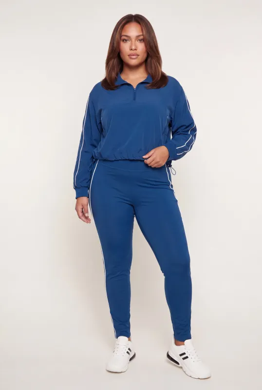 Plus Size Contrast Piping High Waisted Leggings made by Rainbow