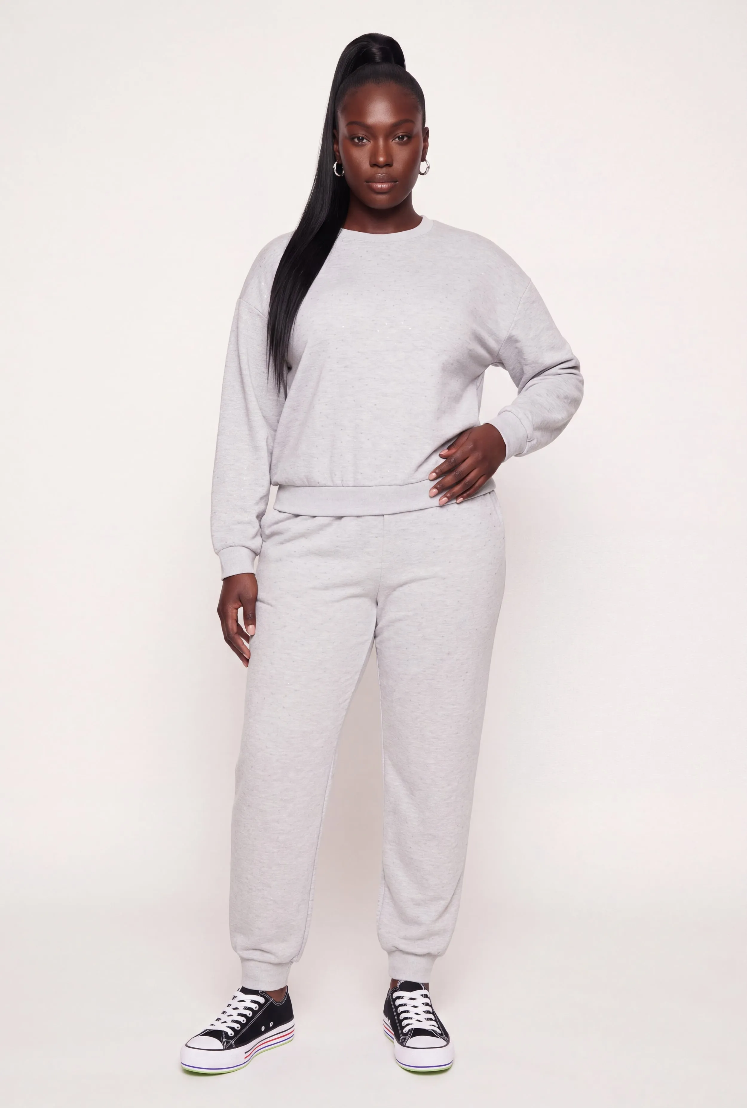 Plus Size High Waisted Fleece Joggers with Rhinestones sold by Rainbow product image thumbnail 2