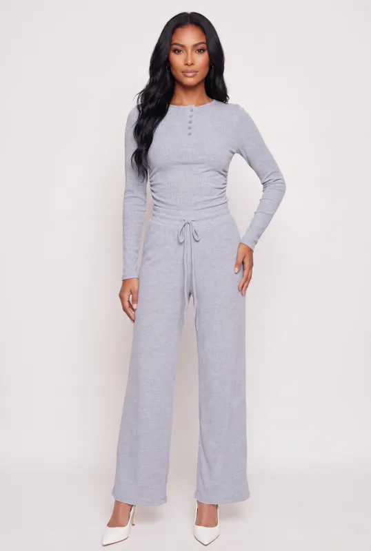 Drawstring Waist Wide Leg Pull On Casual Pants made by Rainbow