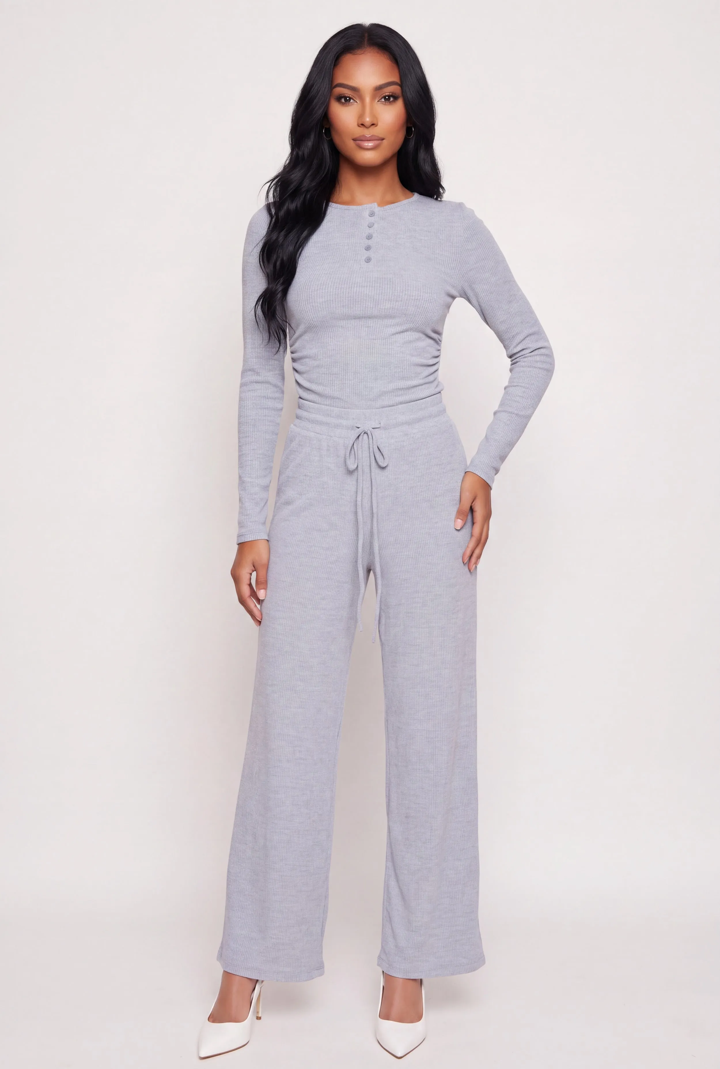 Drawstring Waist Wide Leg Pull On Casual Pants sold by Rainbow