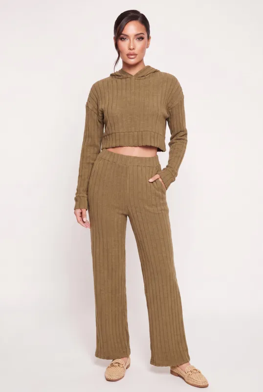 Brushed Ribbed Knit High Waisted Pants made by Rainbow