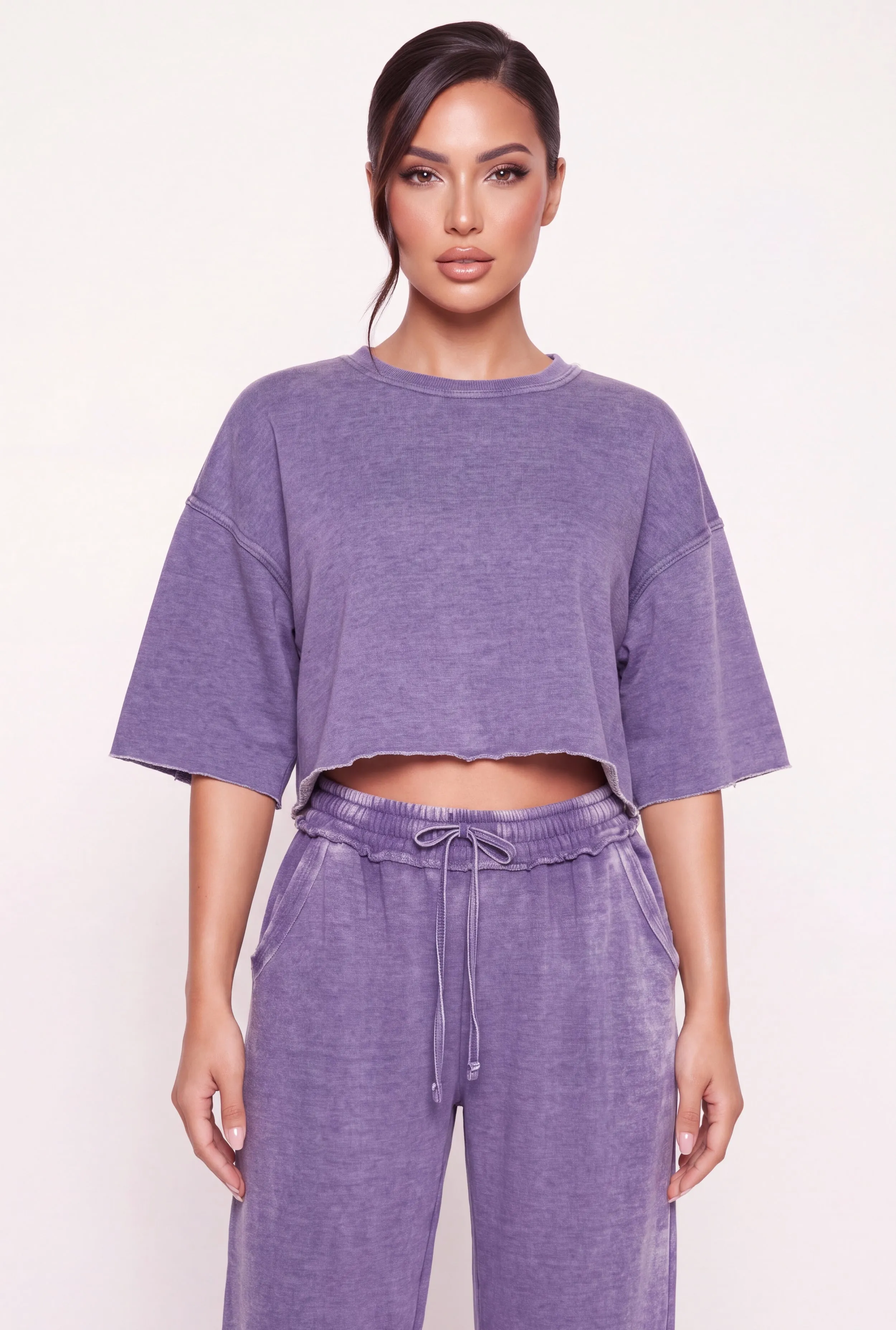 Acid Wash Oversized Cropped Raw Hem Sweatshirt sold by Rainbow product image thumbnail 5