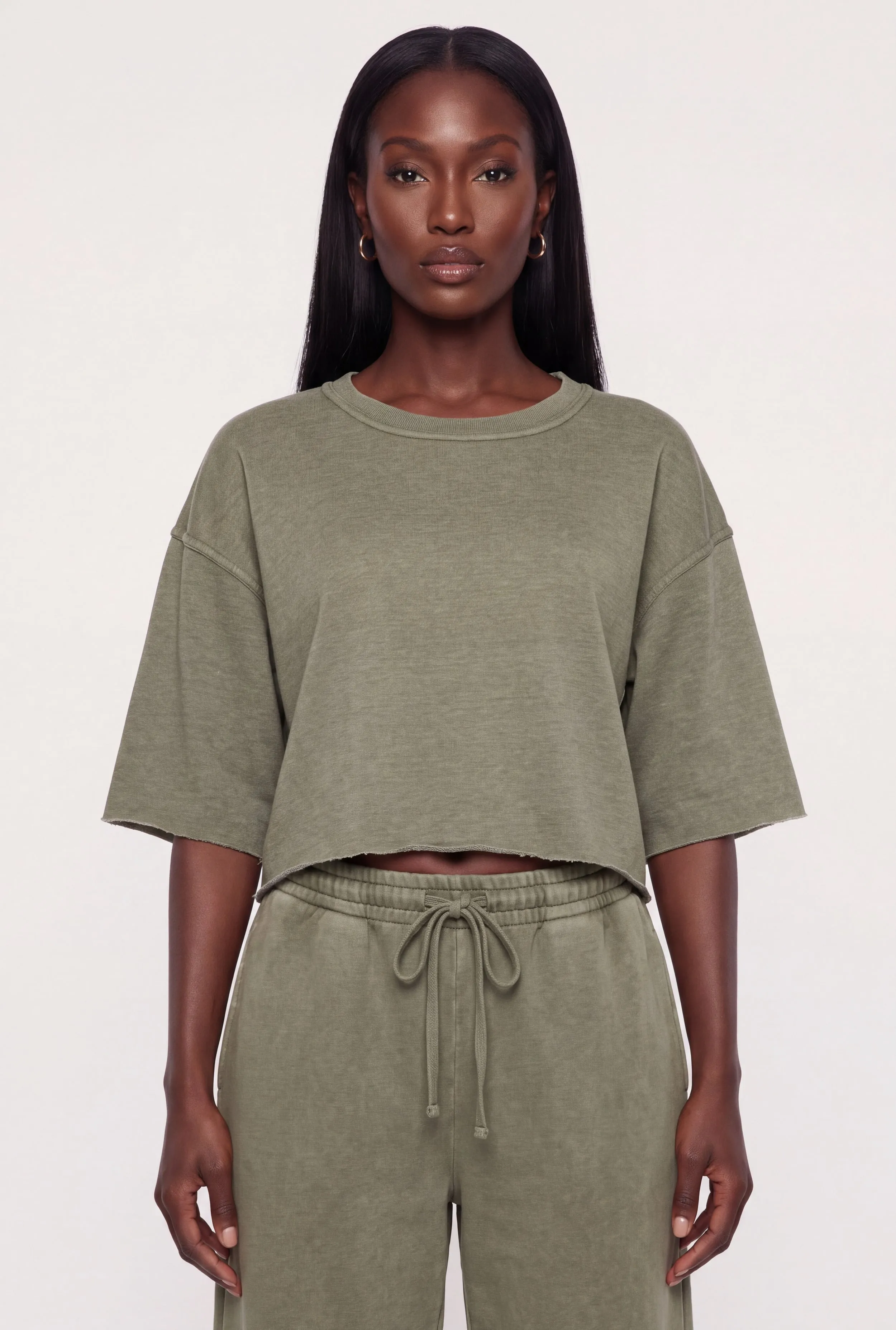 Acid Wash Oversized Cropped Raw Hem Sweatshirt sold by Rainbow product image thumbnail 3