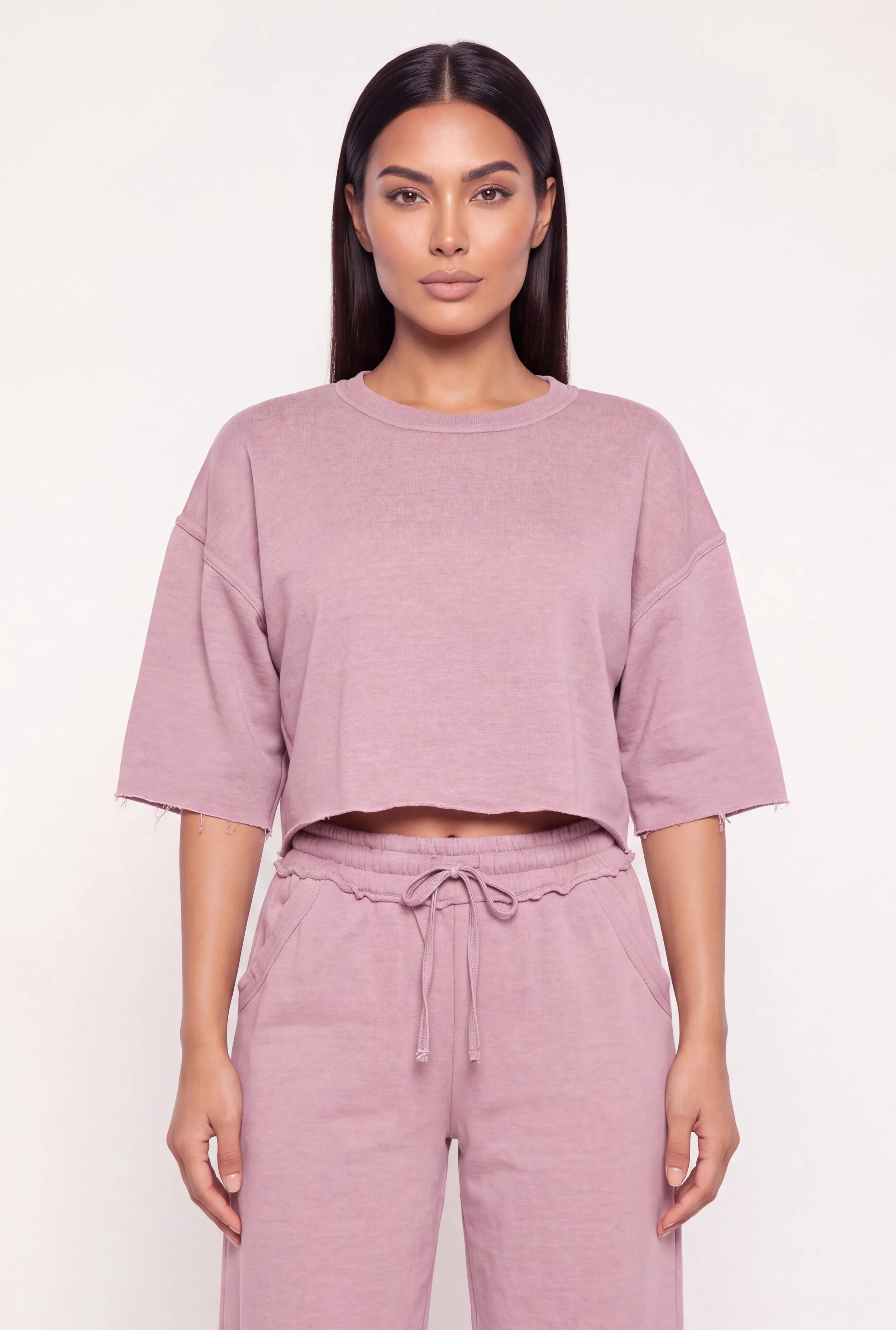 Acid Wash Oversized Cropped Raw Hem Sweatshirt sold by Rainbow product image thumbnail 4