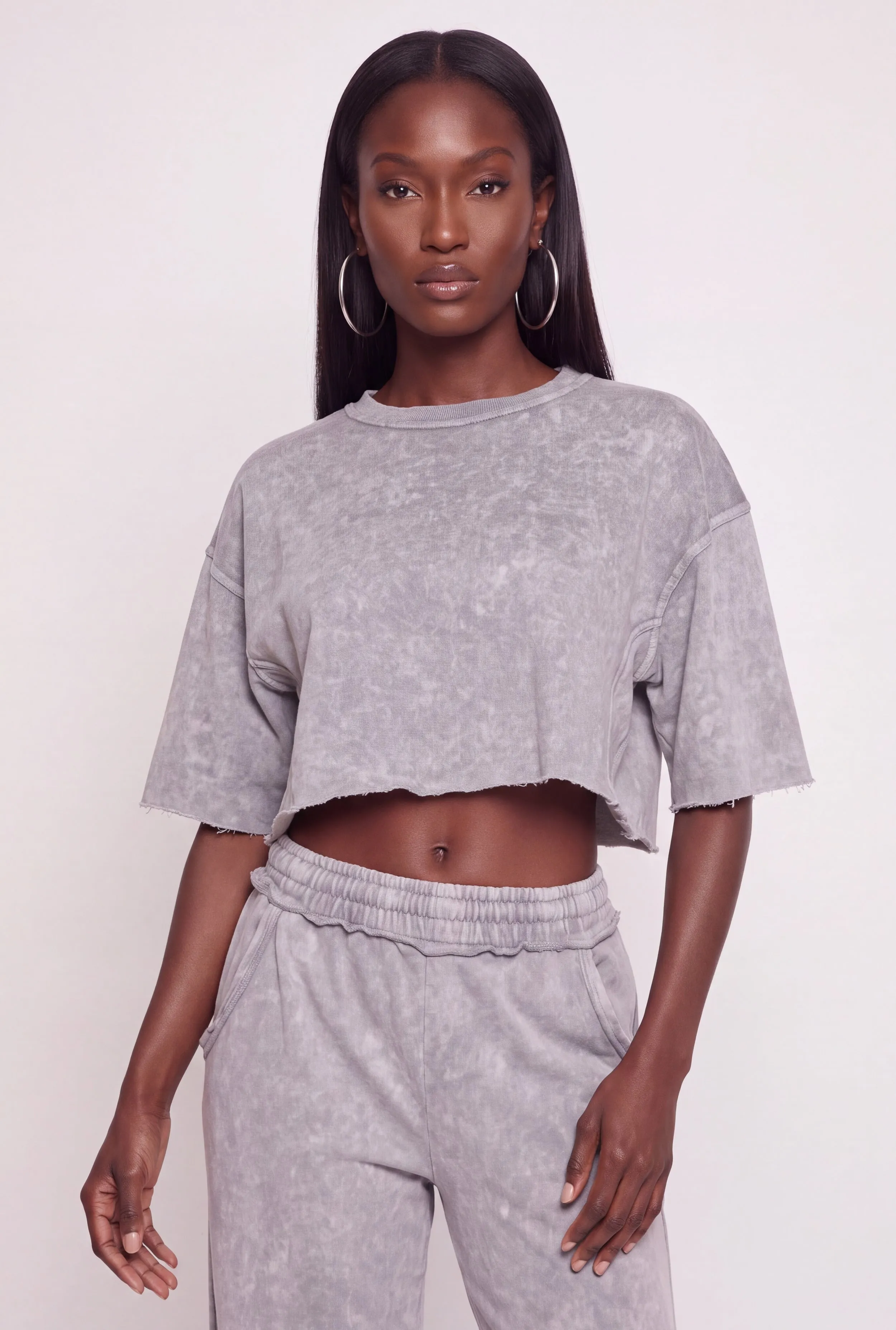 Acid Wash Oversized Cropped Raw Hem Sweatshirt sold by Rainbow
