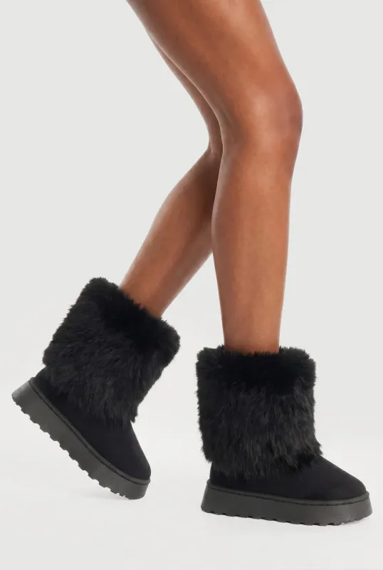 Faux Fur Cuff Low Platform Boots made by Rainbow