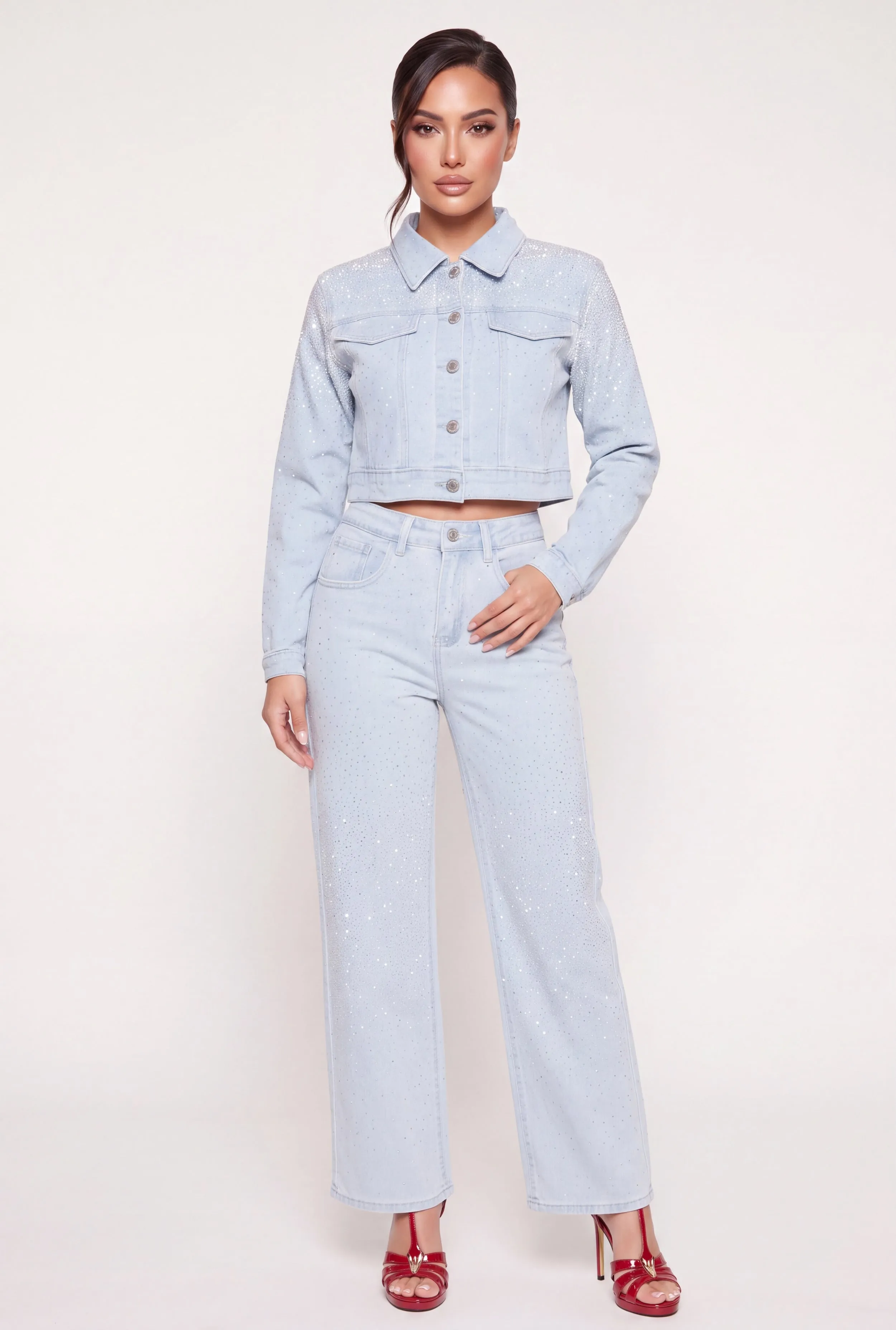 Rhinestones Cropped Denim Jacket sold by Rainbow product image thumbnail 2