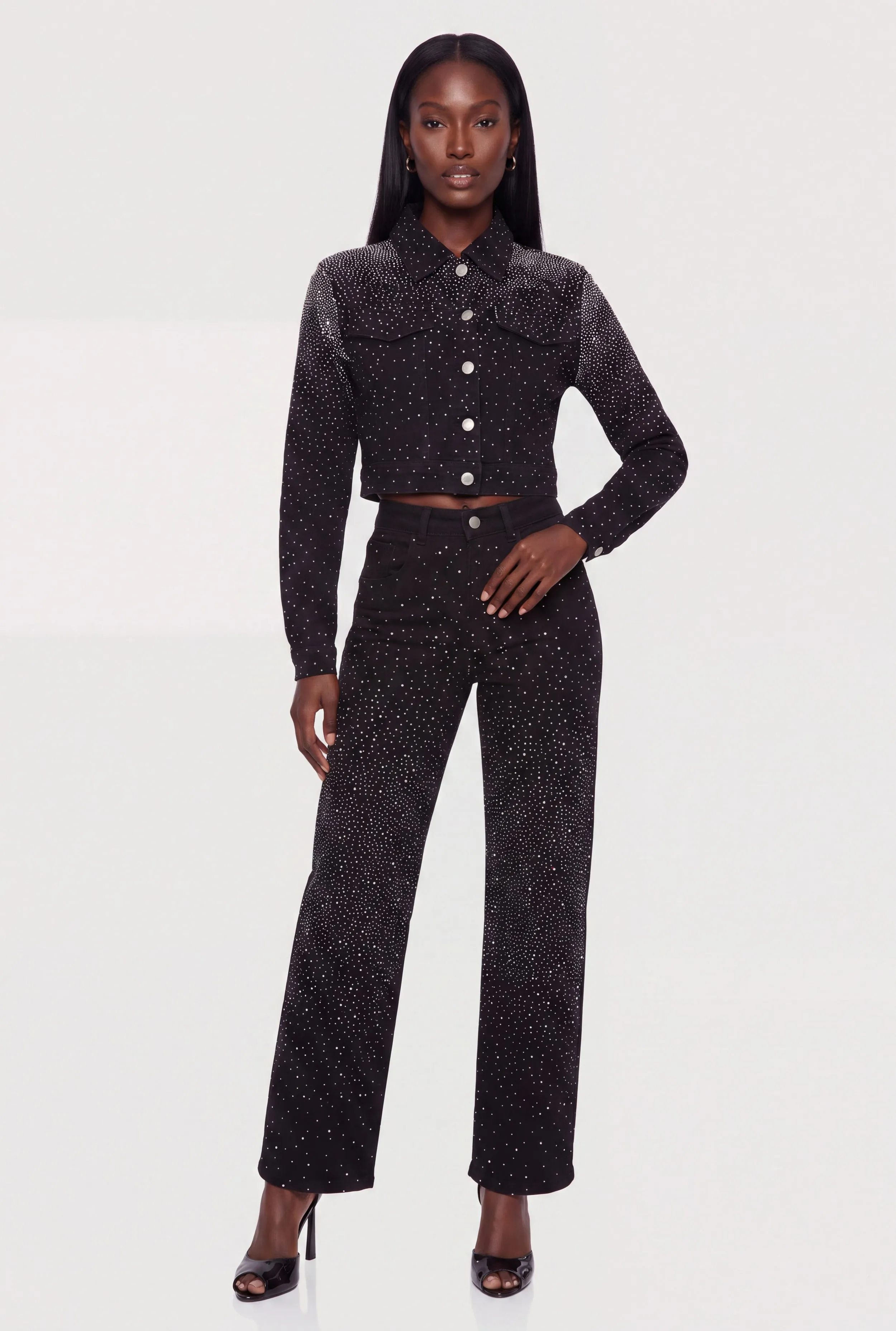 Rhinestones Cropped Denim Jacket sold by Rainbow product image thumbnail 2