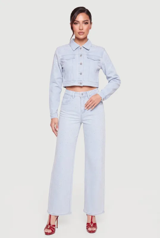Rhinestone Straight Leg Jeans made by Rainbow