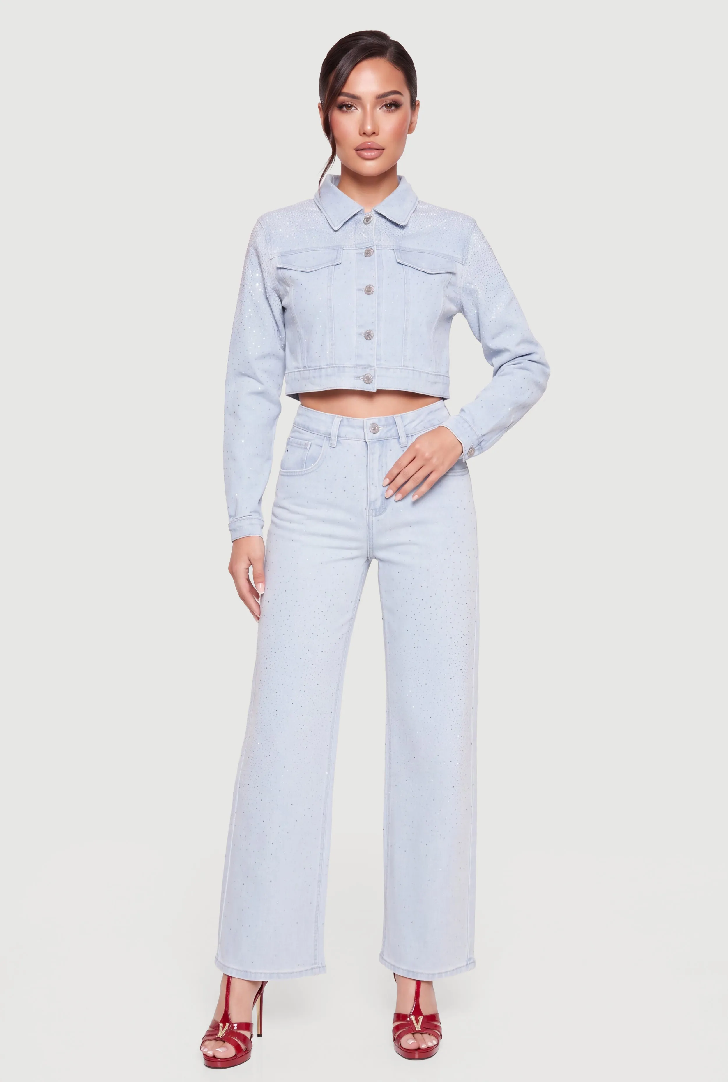 Rhinestone Straight Leg Jeans sold by Rainbow