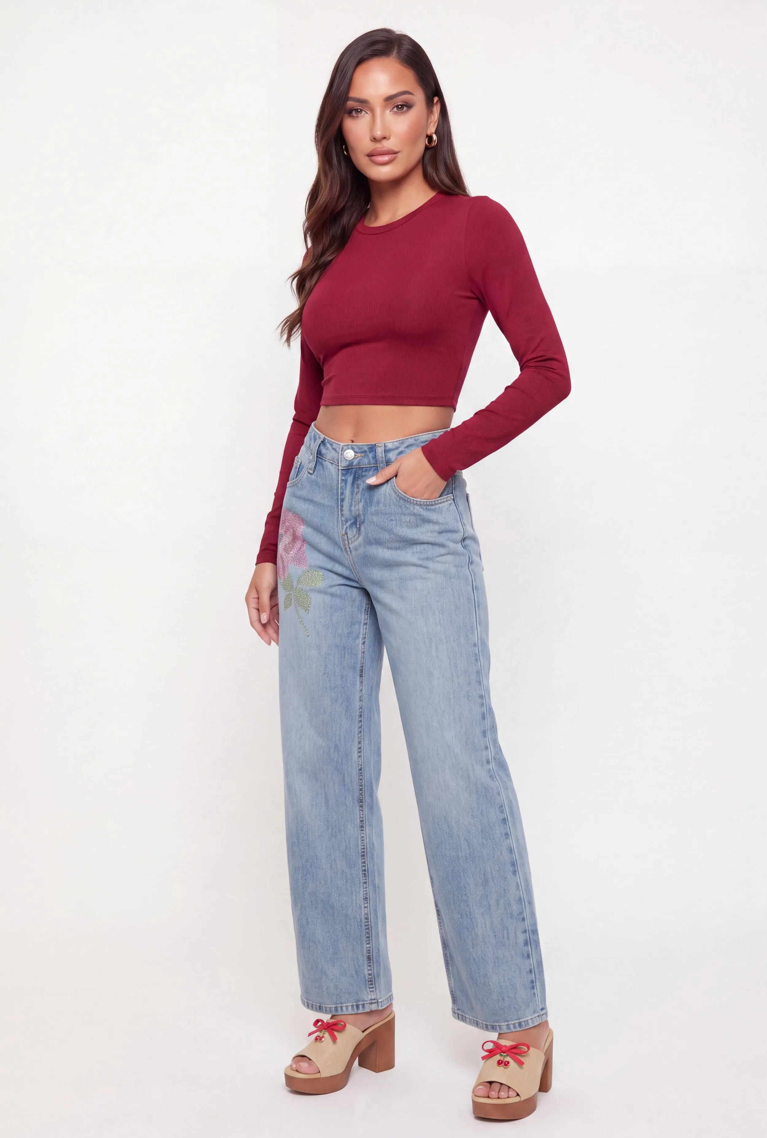 Rhinestone Flower Wide Leg Jeans sold by Rainbow product image thumbnail 2