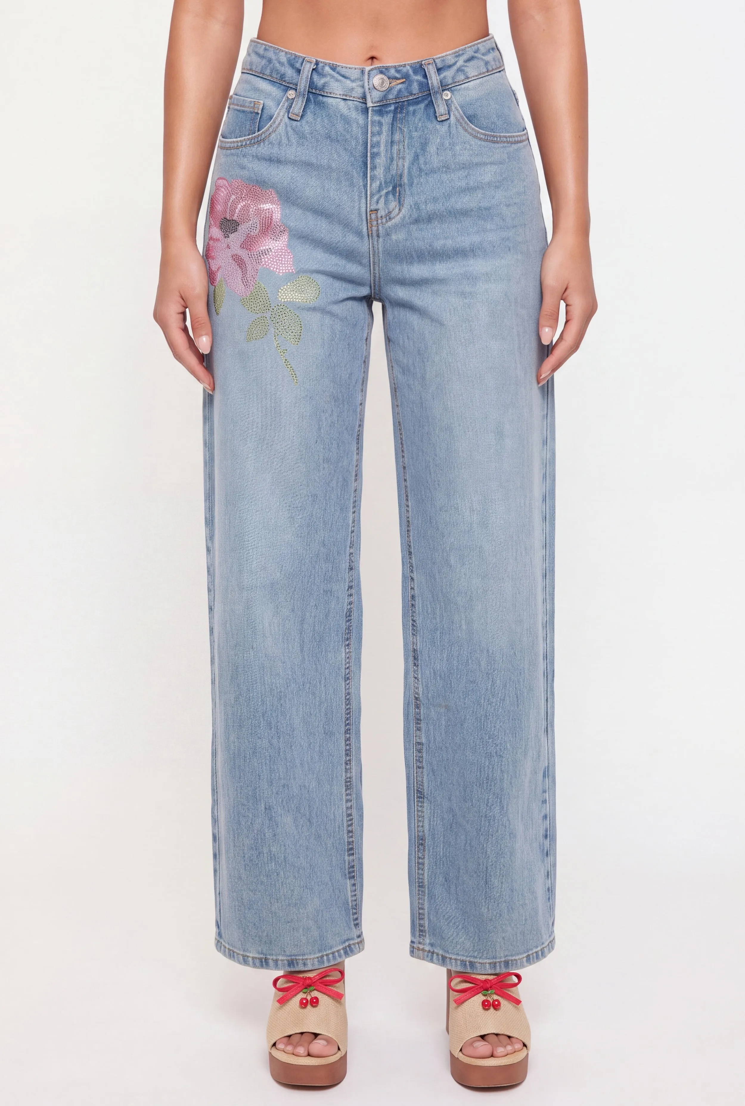 Rhinestone Flower Wide Leg Jeans sold by Rainbow product image thumbnail 3