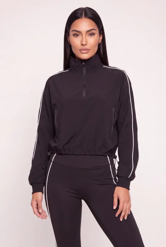 Toggle Drawstring Hem Contrast Piping Trim Windbreaker made by Rainbow