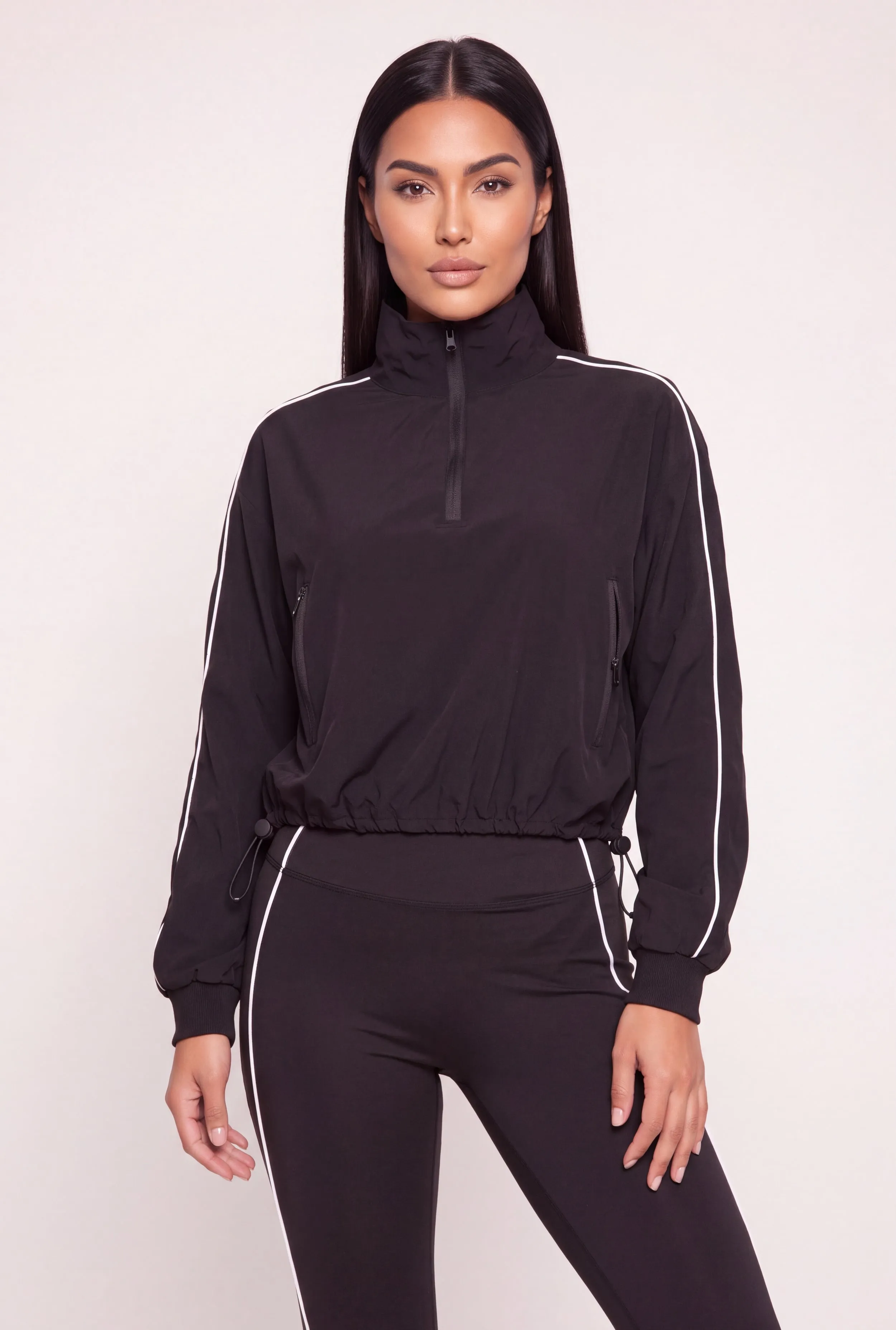 Toggle Drawstring Hem Contrast Piping Trim Windbreaker sold by Rainbow