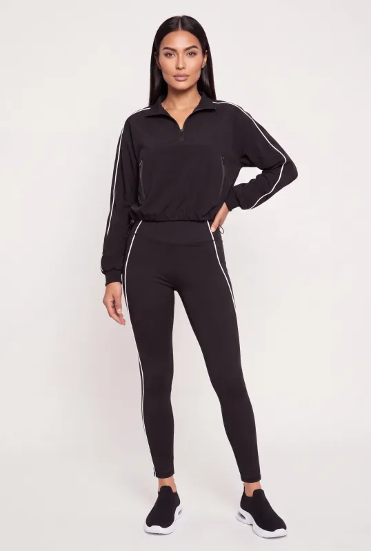 Contrast Piping Trim High Waisted Leggings made by Rainbow