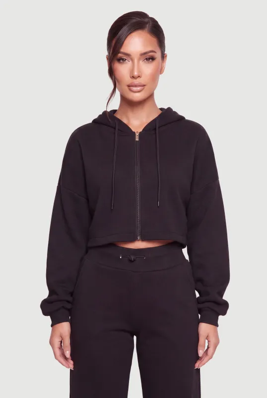 Raw Hem Zip Front Cropped Hoodie made by Rainbow