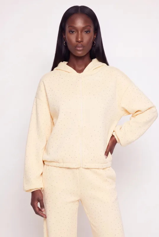 Rhinestone Fleece Lined Zip Front Hoodie made by Almost Famous